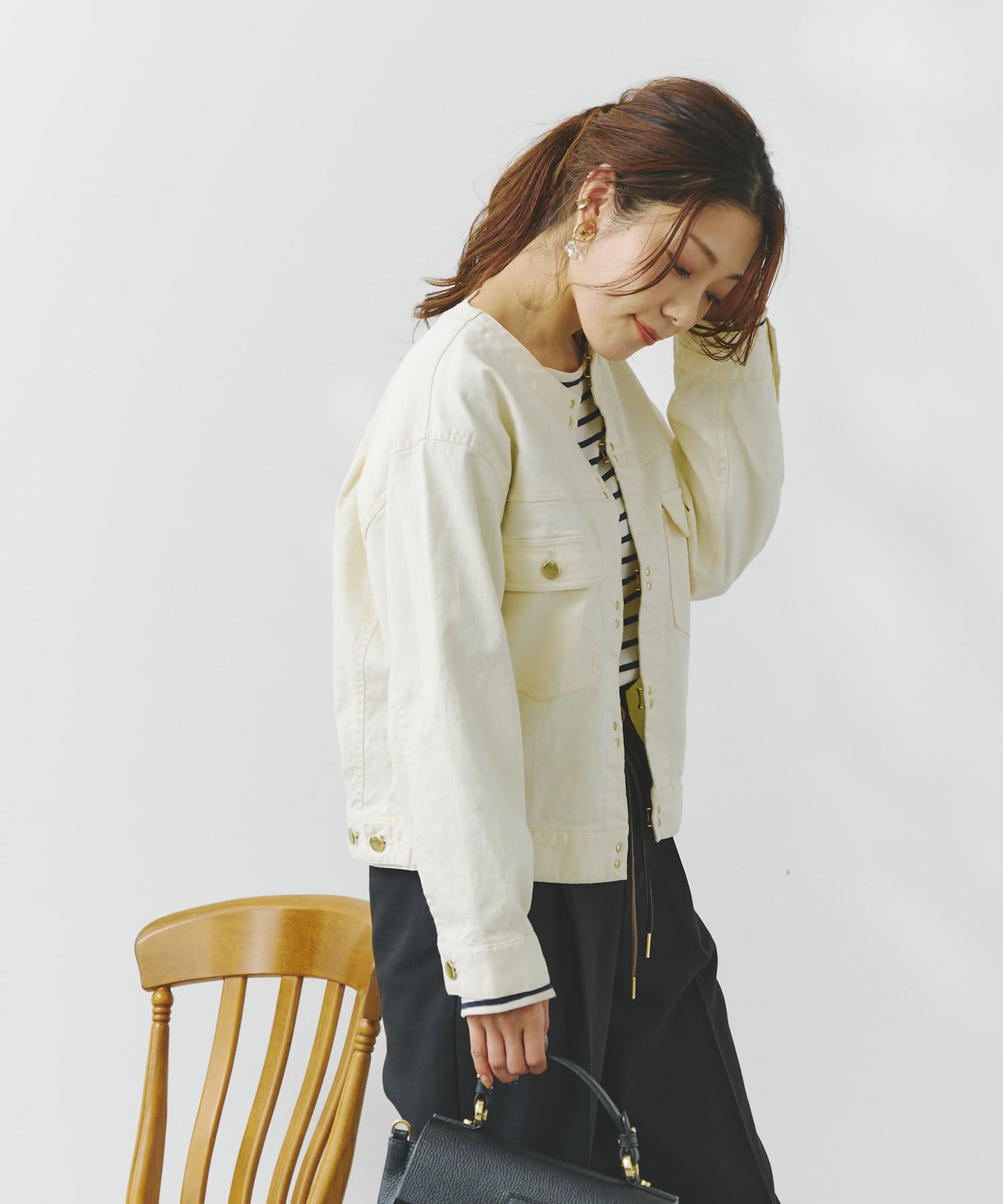 美品♪vin◆ヴァン◆ヤマダヤ　デニムノーカラージャケット　金釦 ゴールドフックノーカラーGジャン | Chez toi(シェトワ