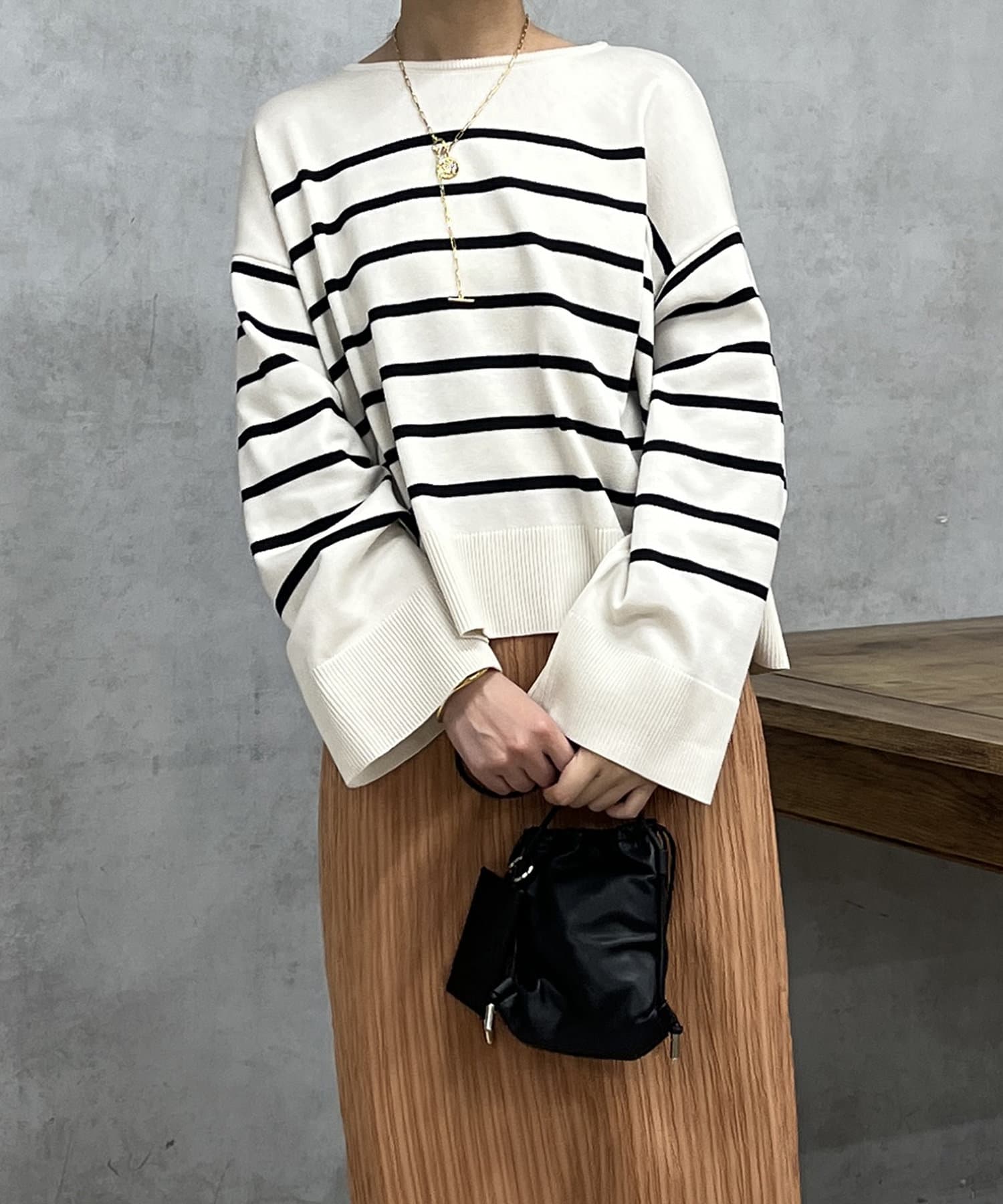 un dix cors(アンディコール) 麻タッチボーダーニットプルオーバー