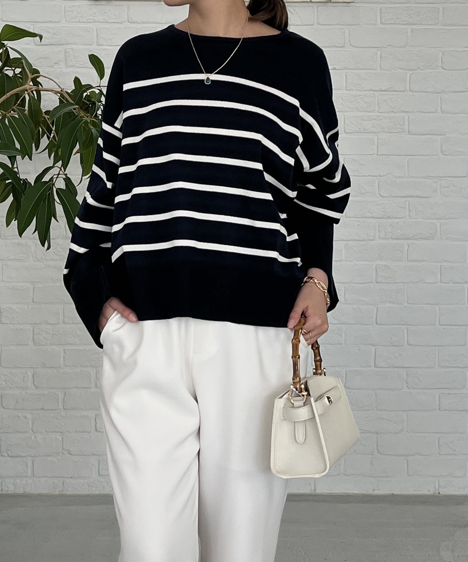 un dix cors(アンディコール) 麻タッチボーダーニットプルオーバー