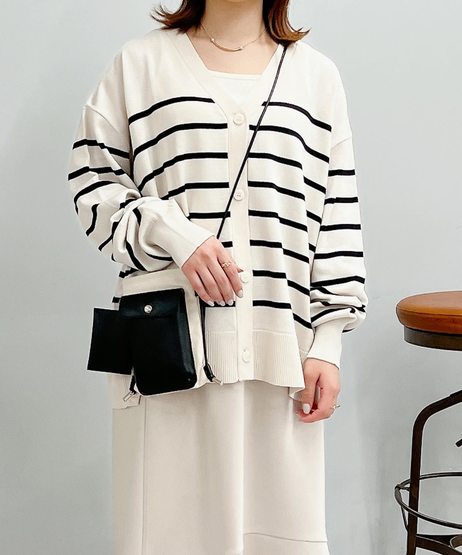 un dix cors(アンディコール) 麻タッチボーダーニットカーデ