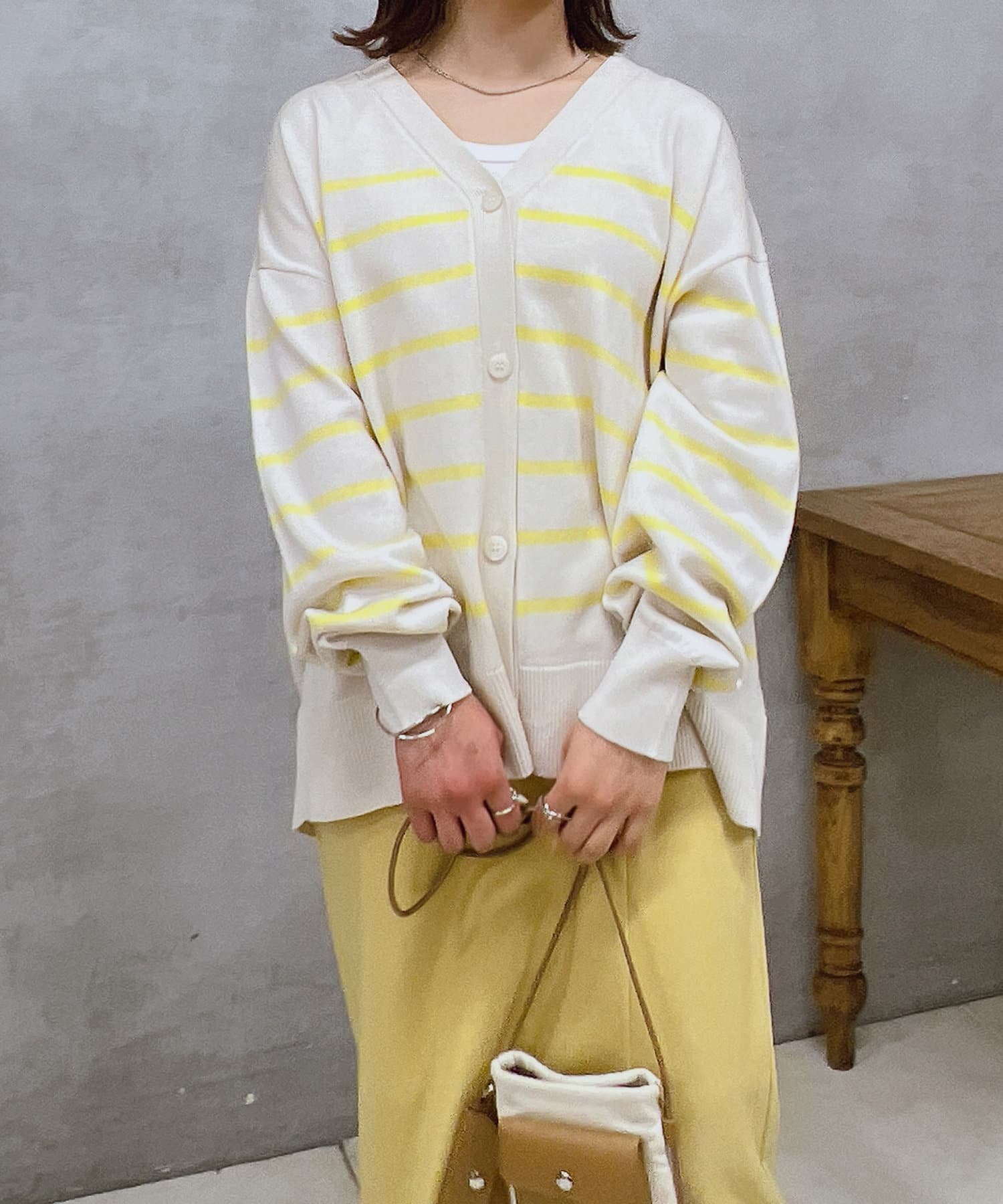 un dix cors(アンディコール) 麻タッチボーダーニットカーデ