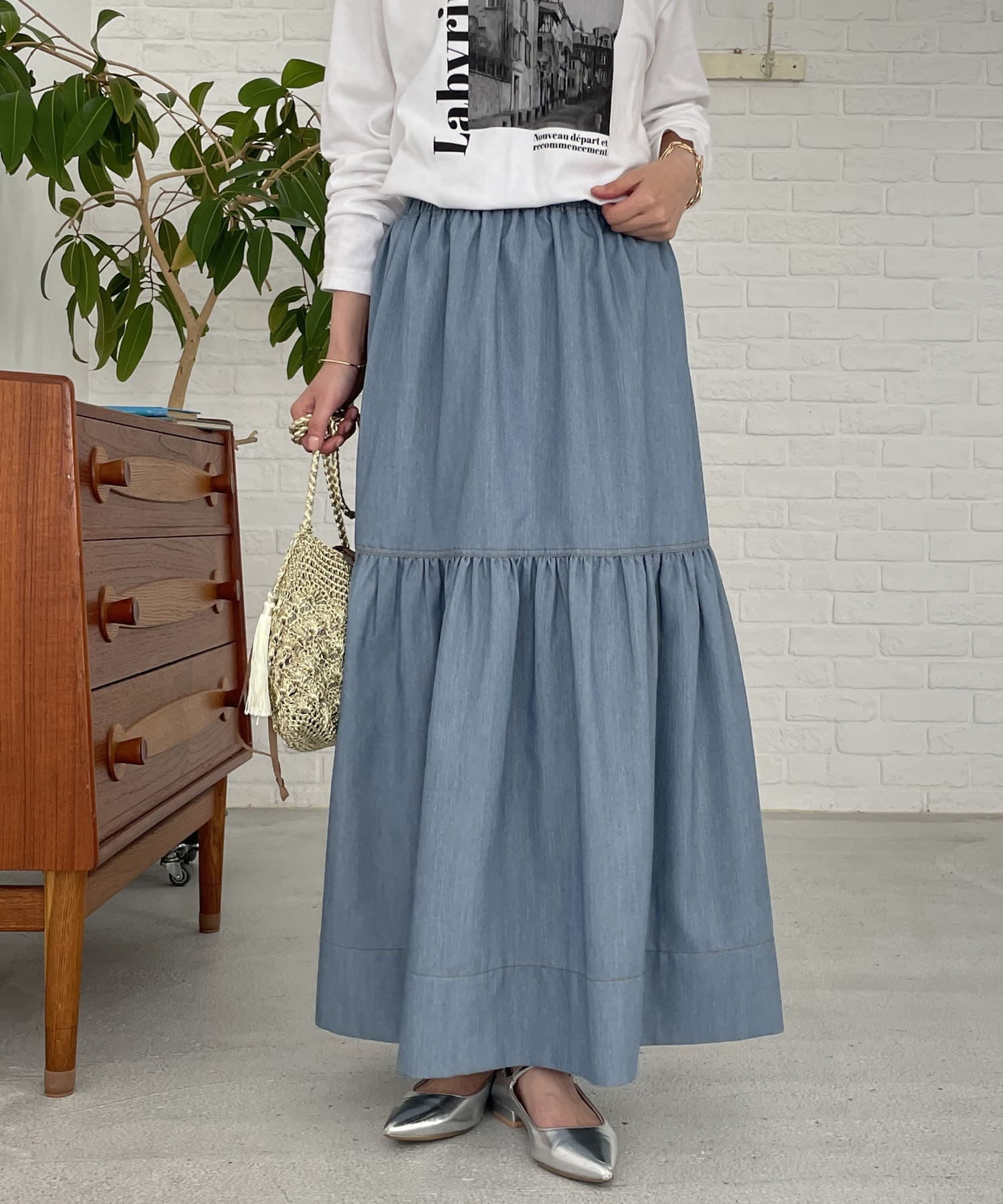 un dix cors(アンディコール) 配色ステッチティアードスカート