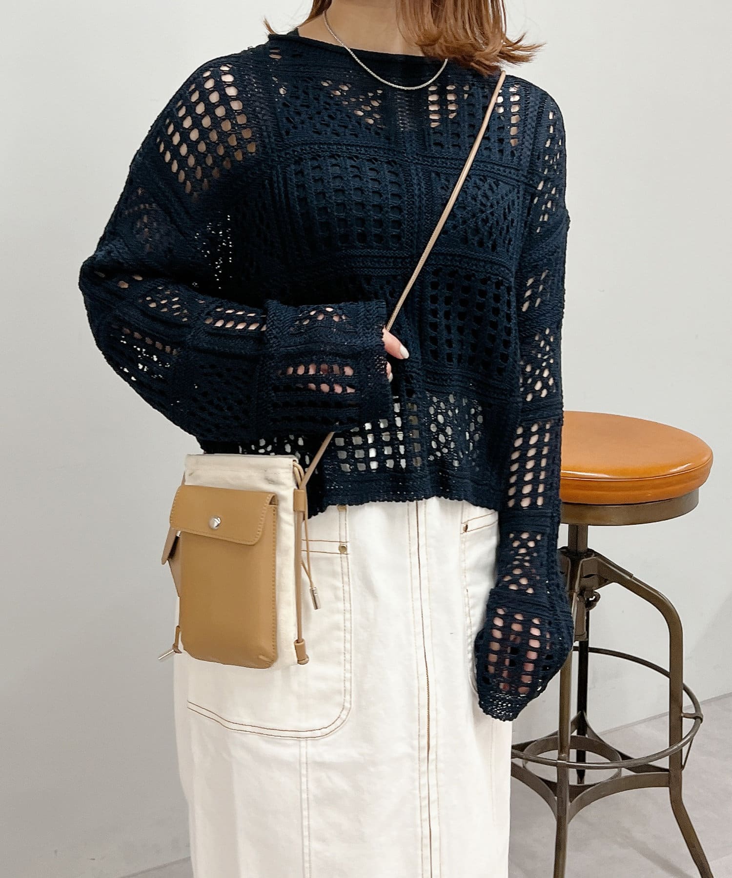 un dix cors(アンディコール) 《予約》麻タッチ透かし柄ニットプルオーバー