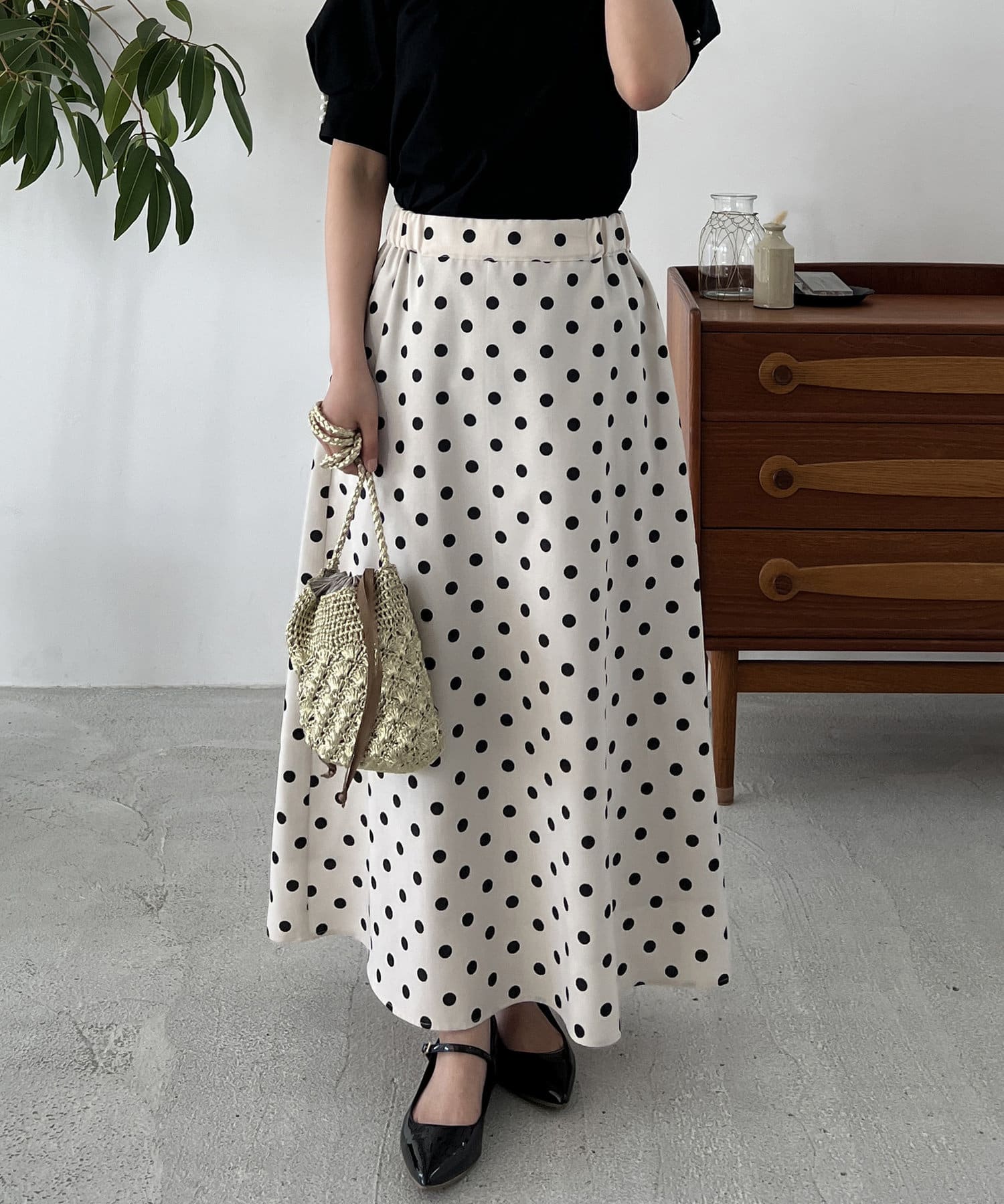 un dix cors(アンディコール) ドット柄麻混フレアスカート