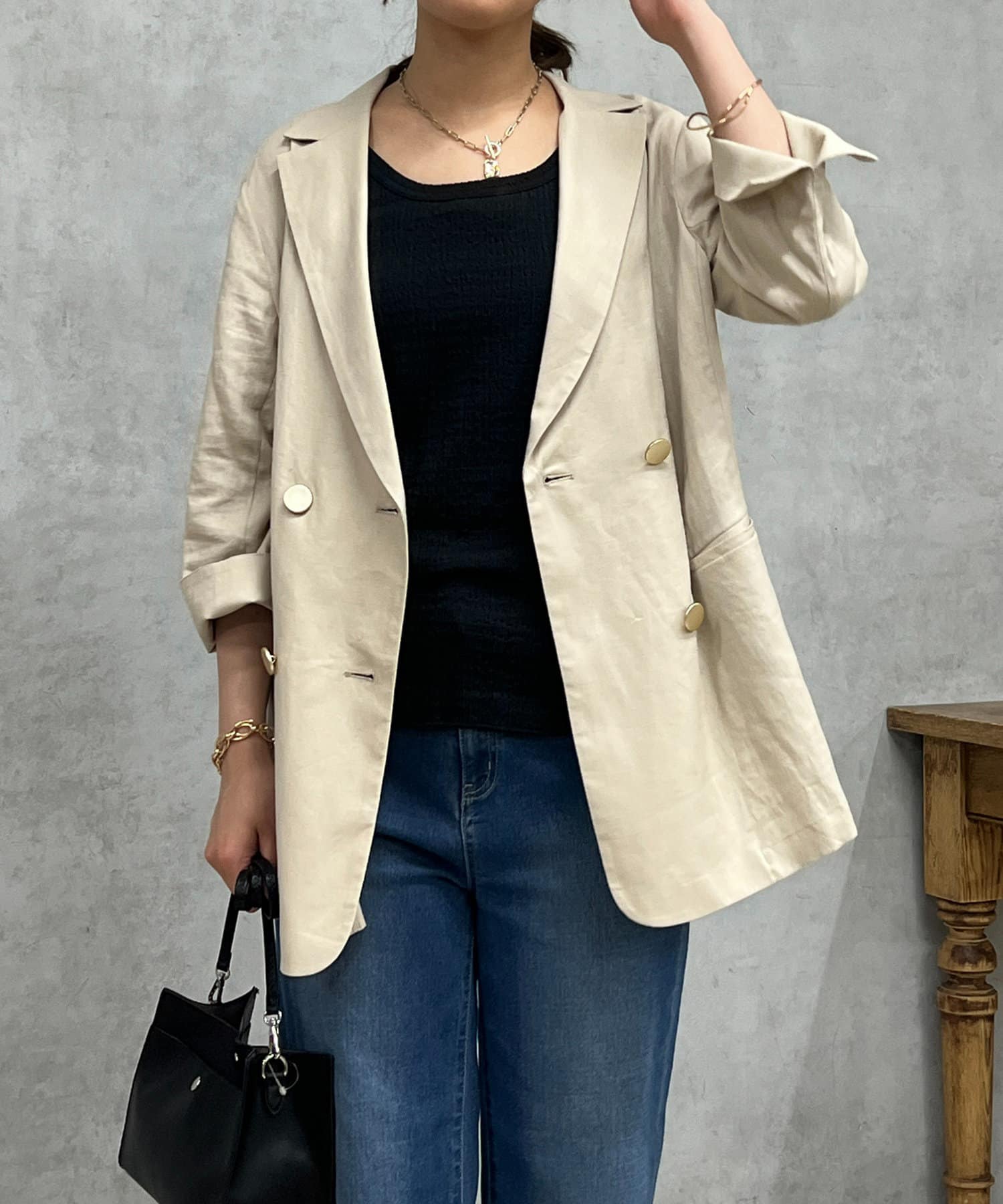 un dix cors(アンディコール) 金ボタン麻混ジャケット