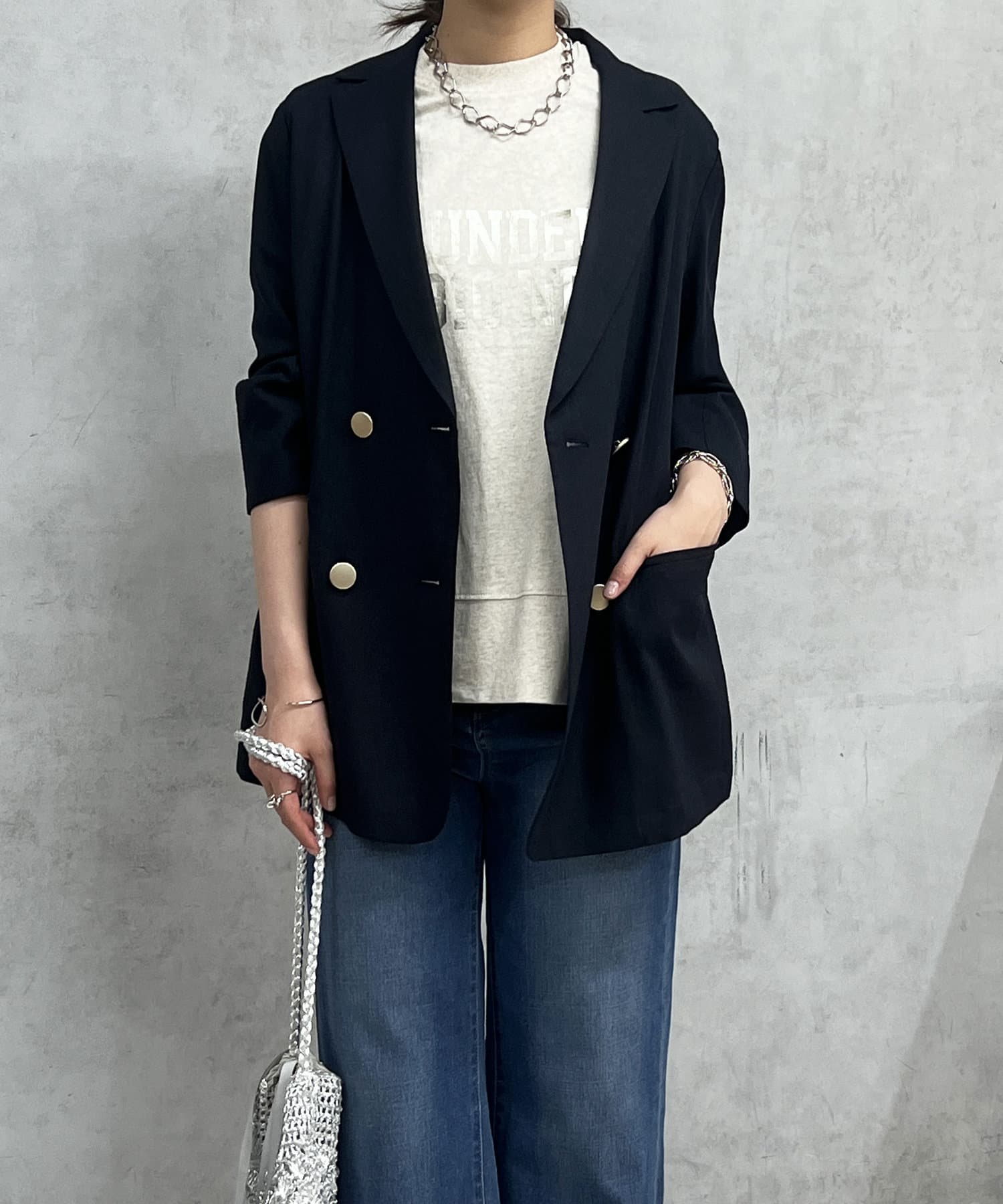 un dix cors(アンディコール) 金ボタン麻混ジャケット