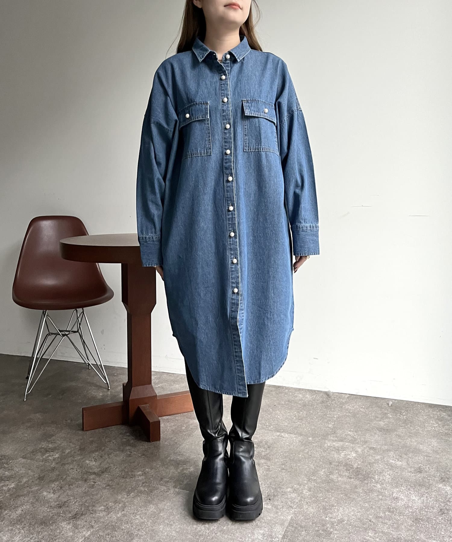 prose verse(プロズヴェール) パールボタンデニムシャツワンピ