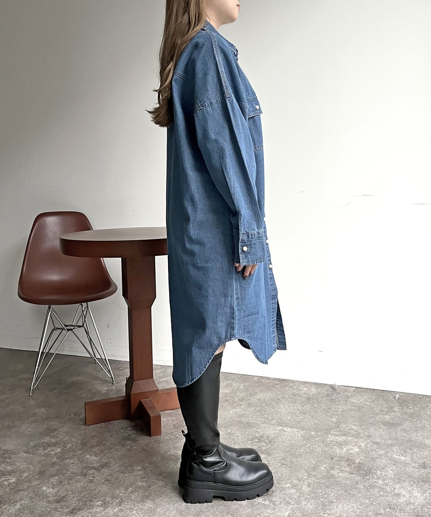 prose verse(プロズヴェール) パールボタンデニムシャツワンピ