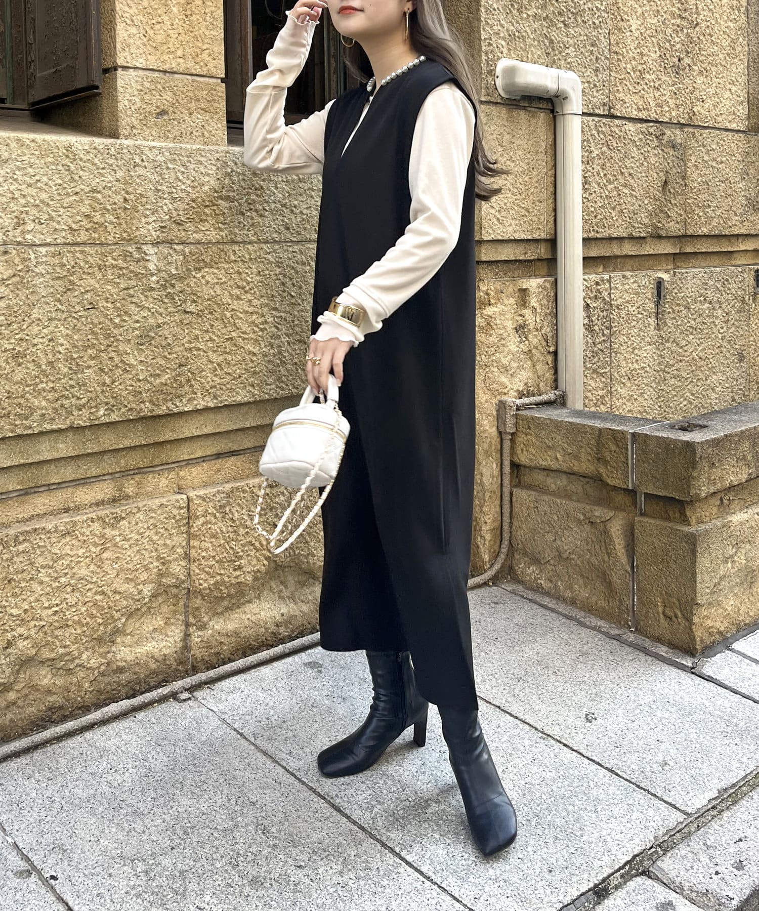 ストレッチジョーゼットえりパールジャンスカ | prose verse(プロズ