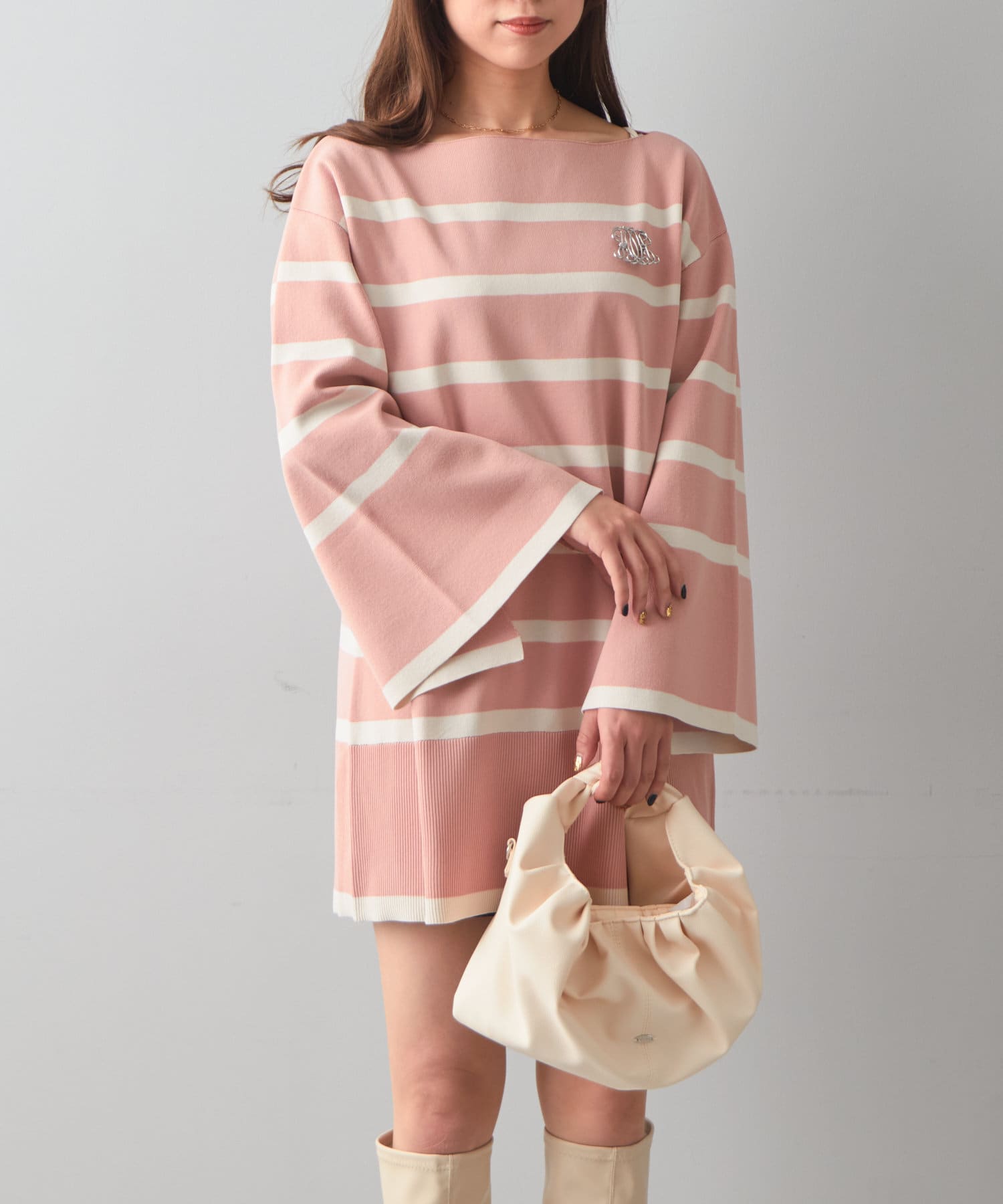 ブローチ付ボーダーニットミニワンピース Chico(チコ)レディース PAL CLOSET(パルクローゼット)  パルグループ公式ファッション通販サイト