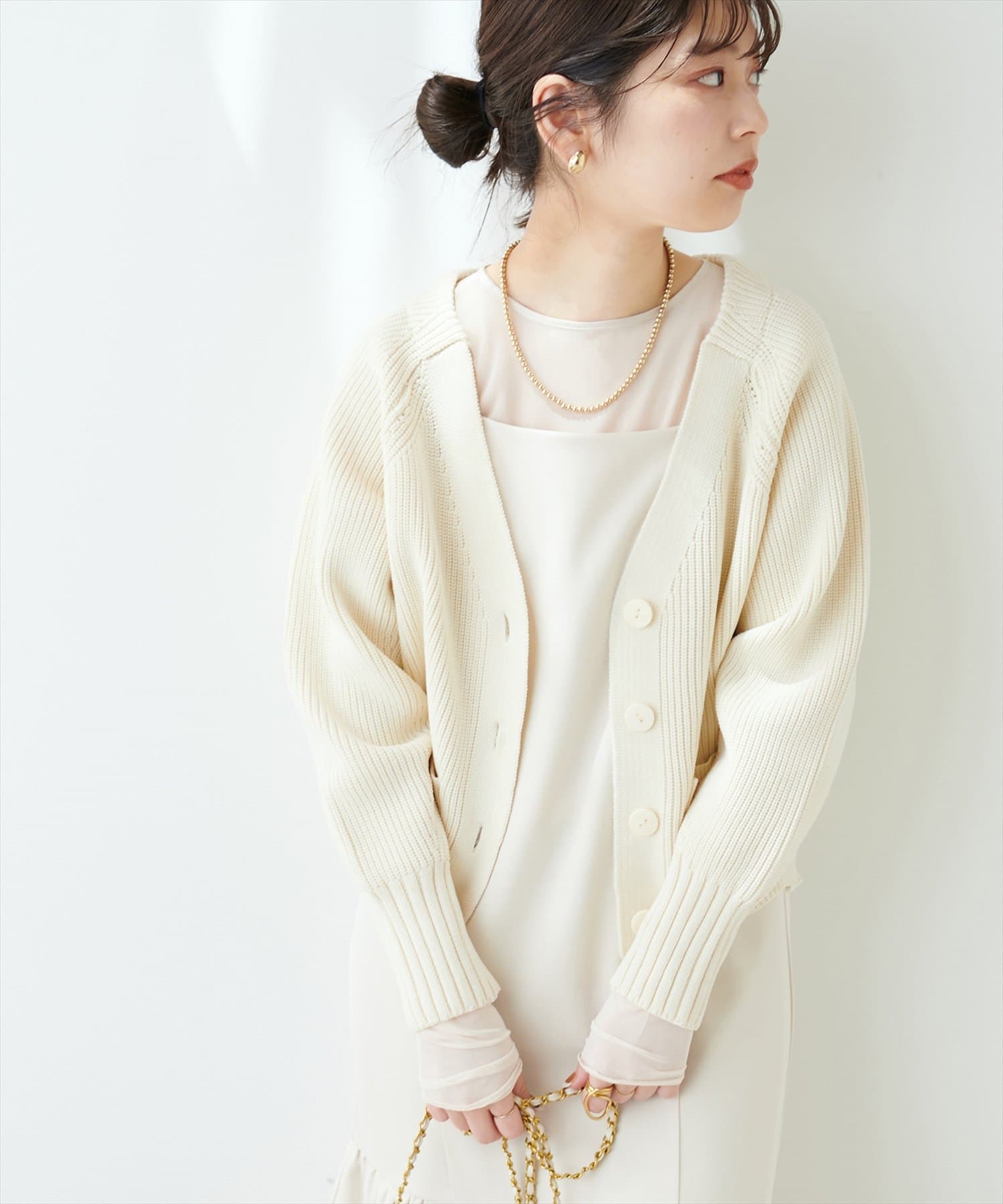 ポケ付きスポンディッシュアイレットカーディガン | natural