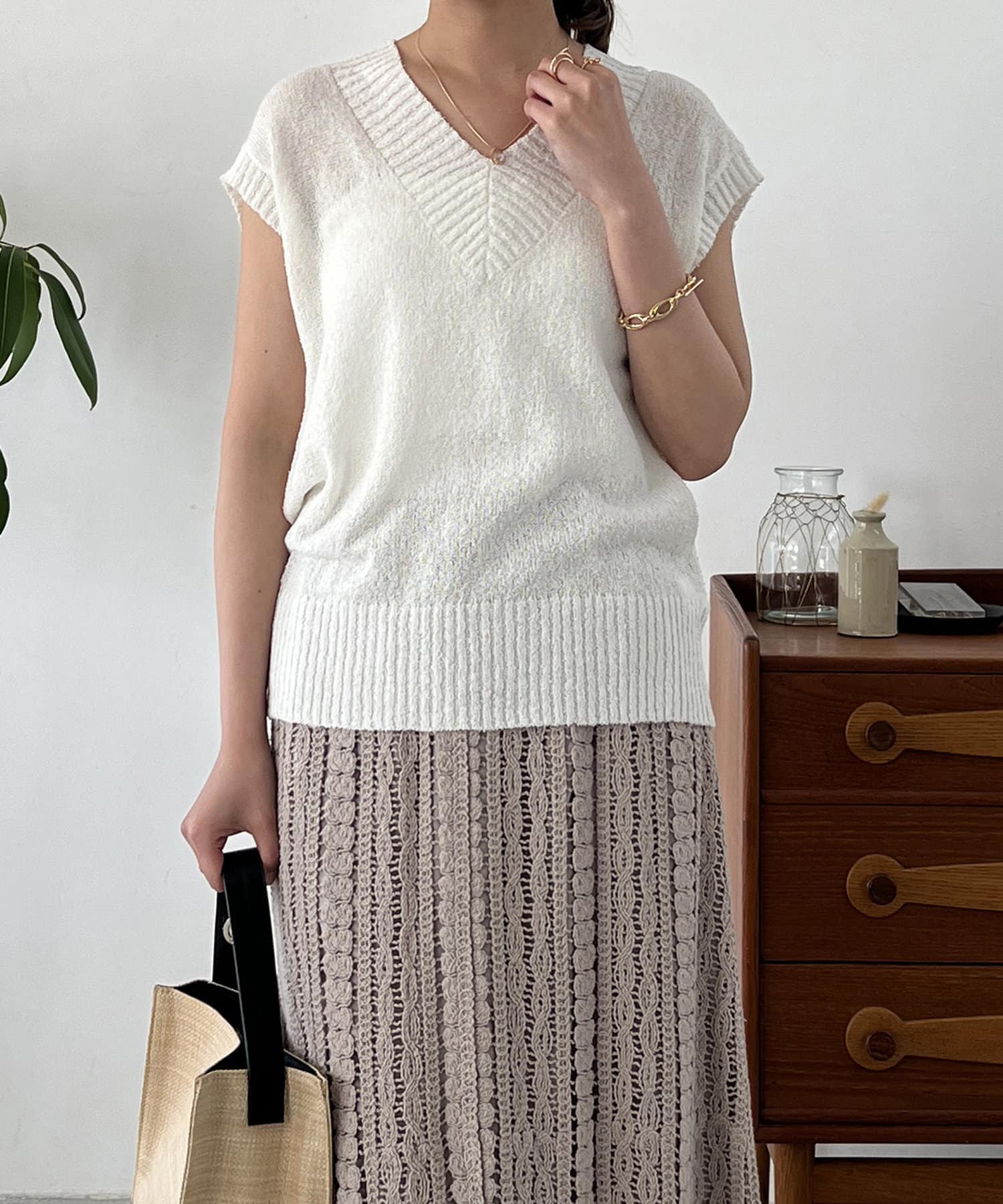 un dix cors(アンディコール) MIX糸Vネックニットベスト