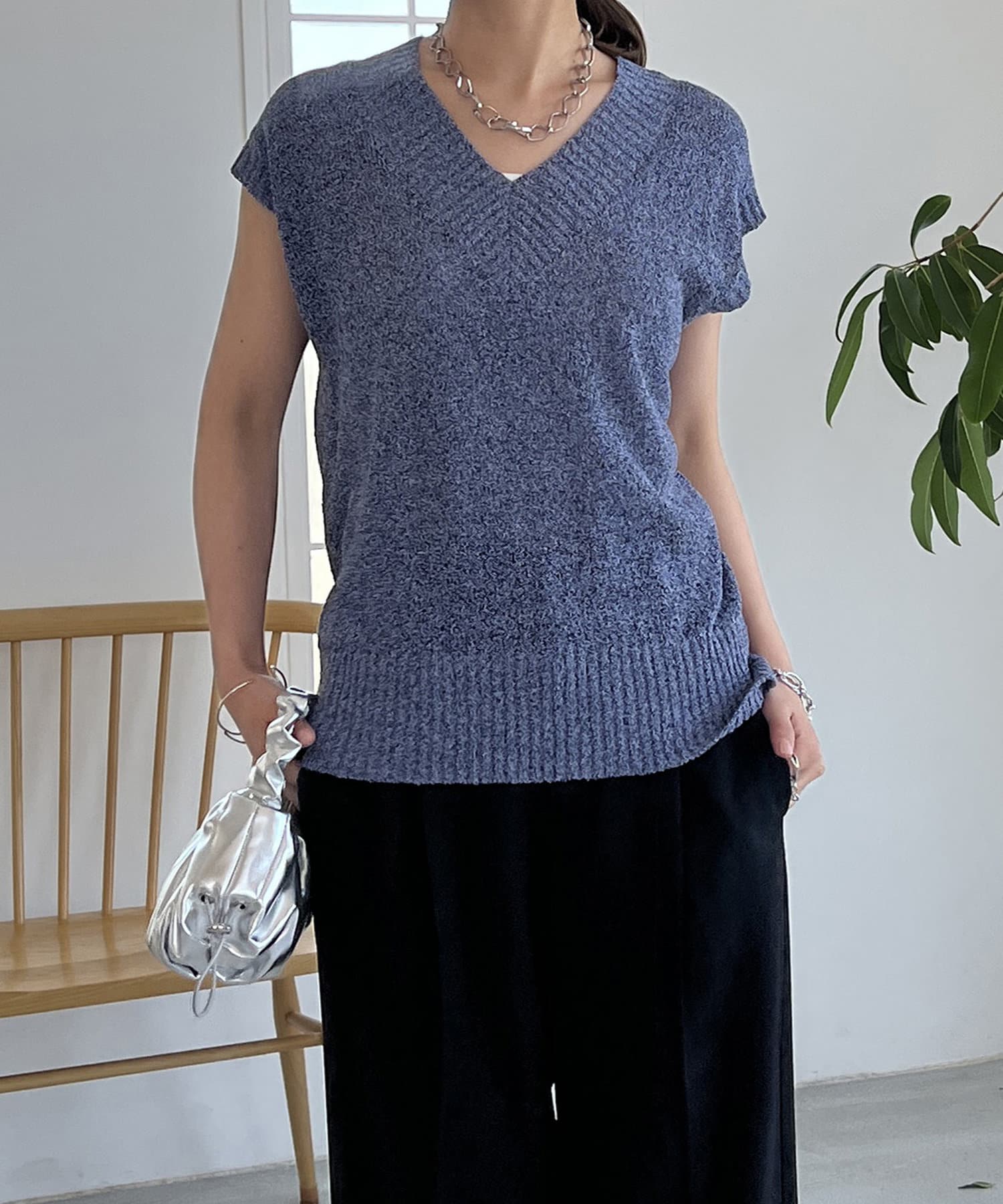 un dix cors(アンディコール) MIX糸Vネックニットベスト