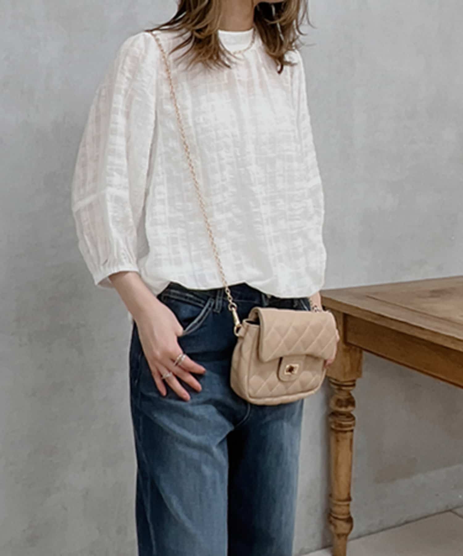 un dix cors(アンディコール) シアーチェックプチハイボリューム袖ブラウス