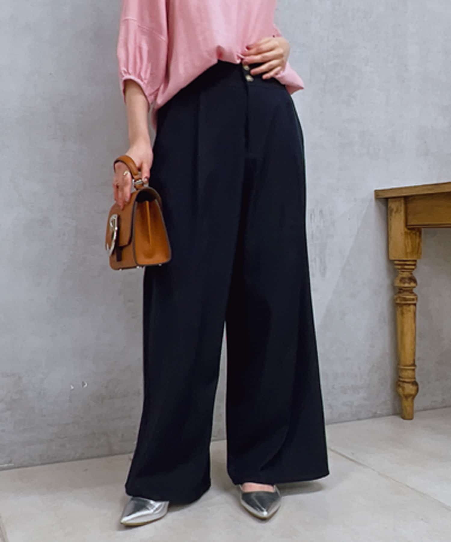 un dix cors(アンディコール) ハイウエストタックワイドパンツ