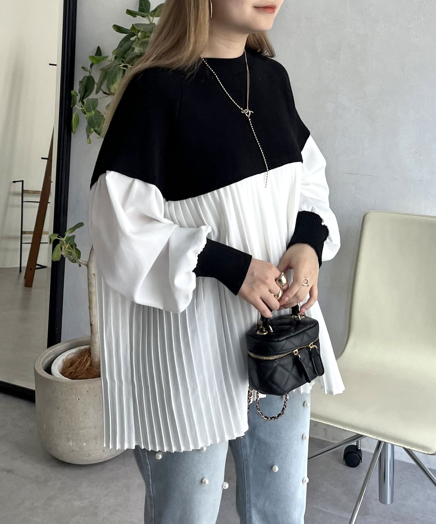 prose verse(プロズヴェール) プリーツ切替ニット