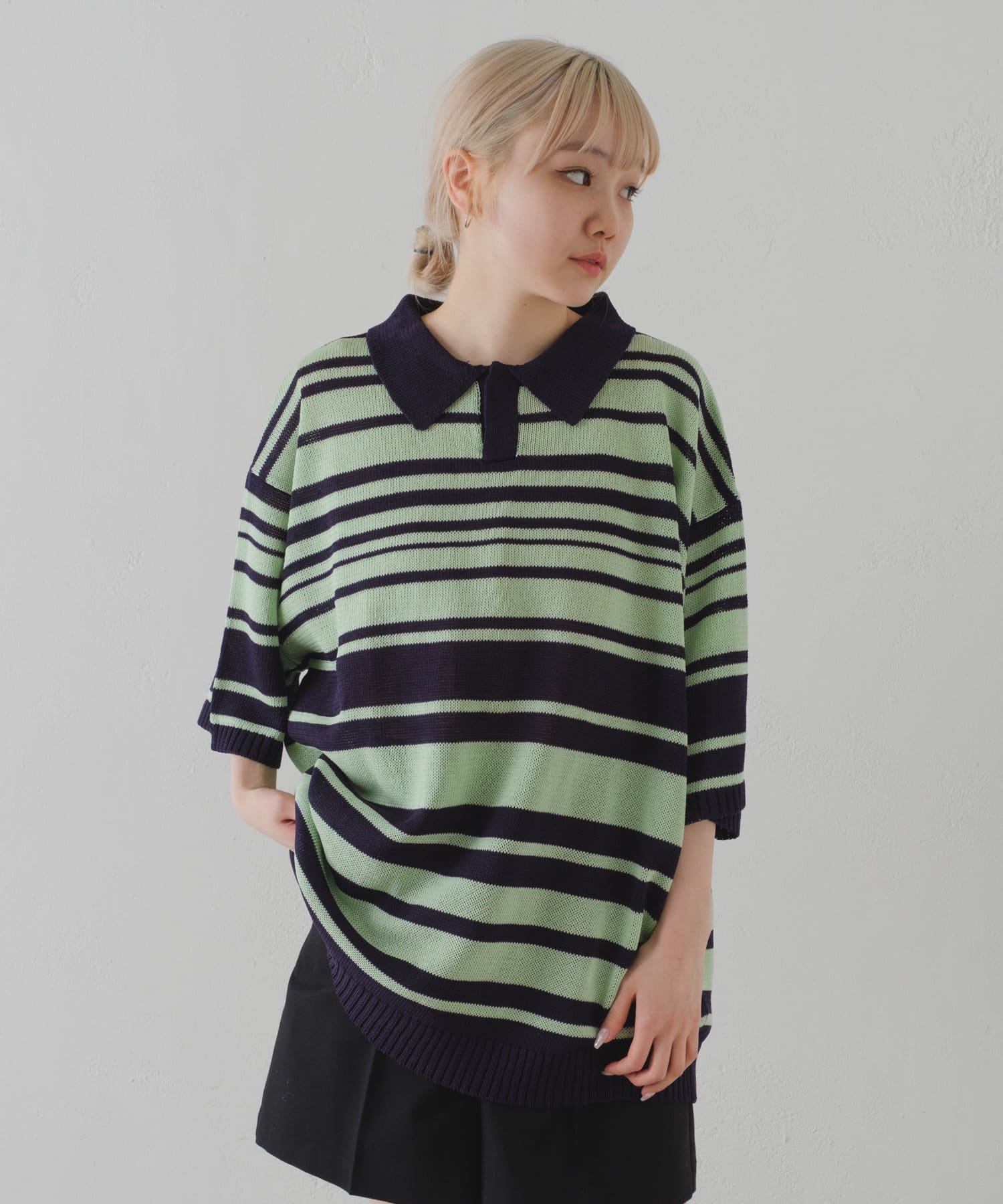 WHIMSIC】MULTI BORDER KNIT POLO SHIRT | Kastane(カスタネ