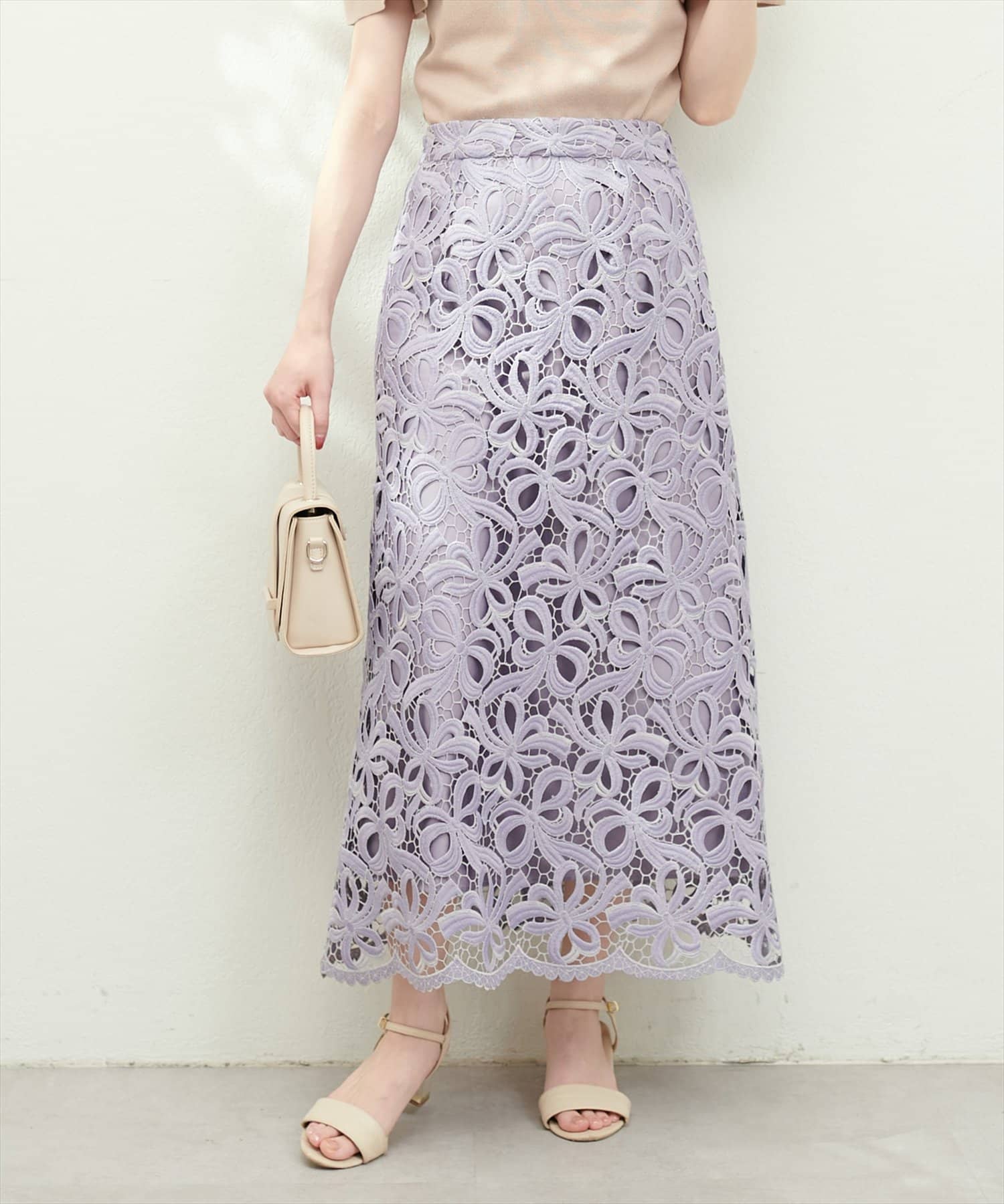 natural couture(ナチュラルクチュール) 23SS/リボンモチーフケミカルレーススカート