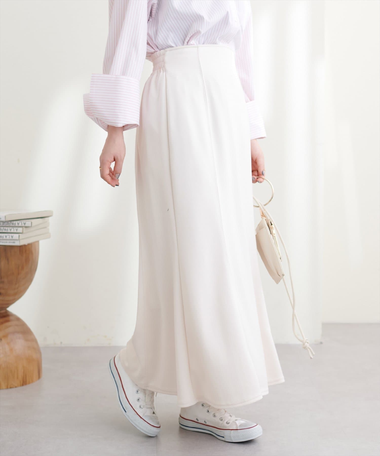natural couture ストレッチカラーマーメイドスカート ホワイト