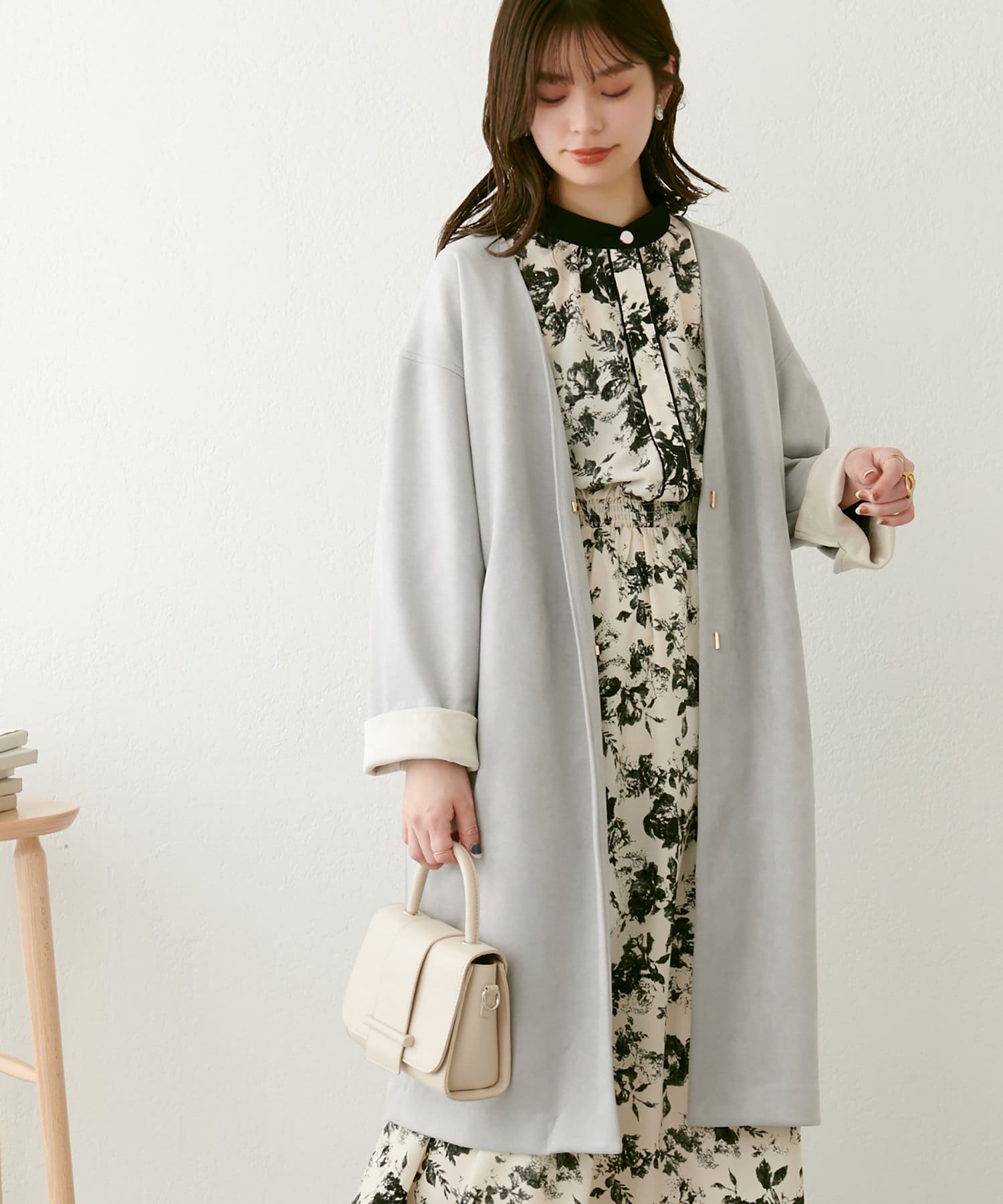 袖口配色お上品コート | natural couture(ナチュラルクチュール
