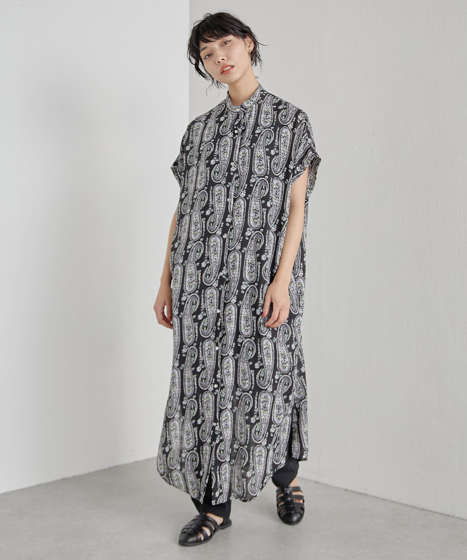 追加》前開き柄ロングシャツワンピース【SUM1 STYLE(スミ