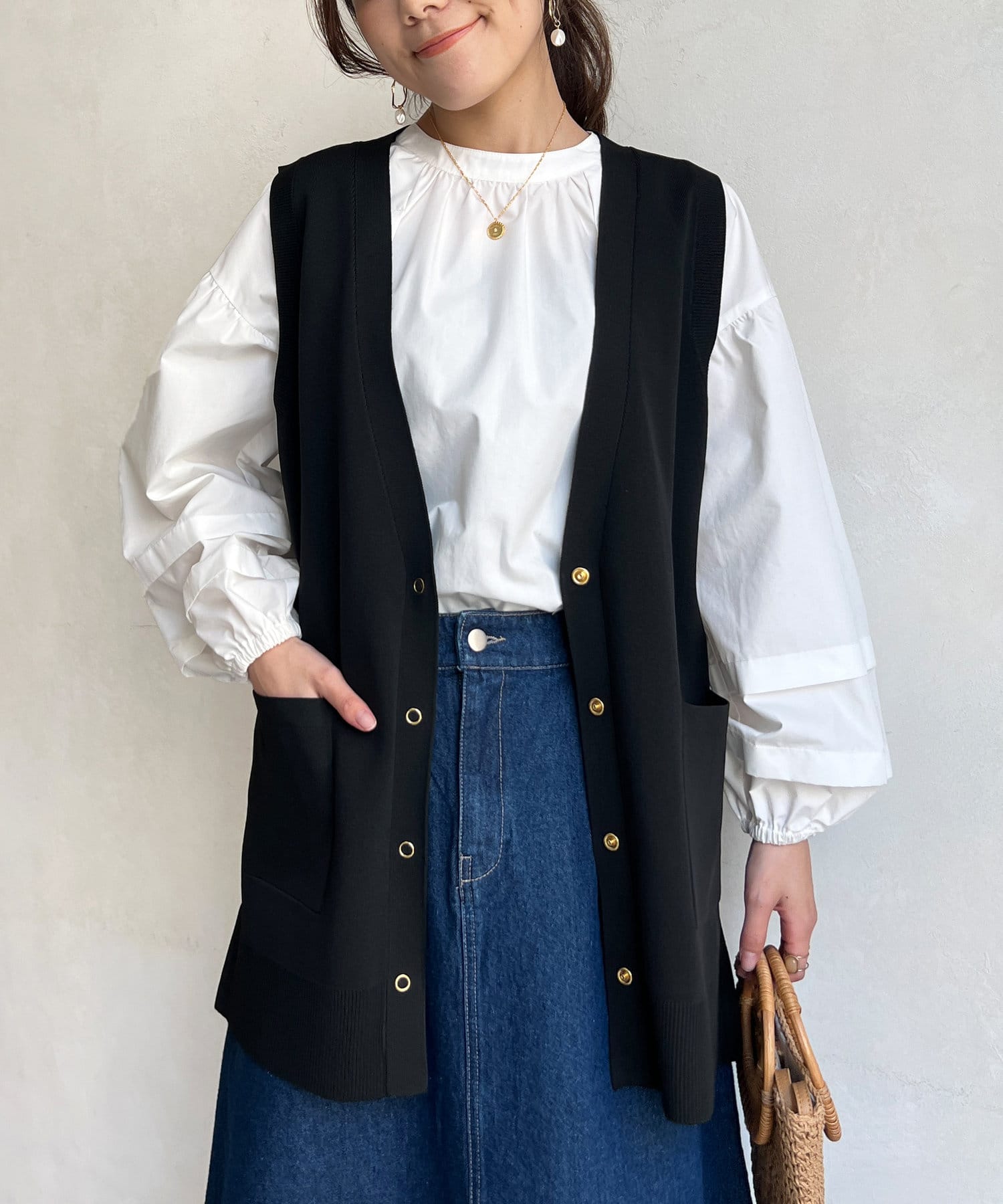 Chez toi(シェトワ) リングスナップ軽量ニットジレ