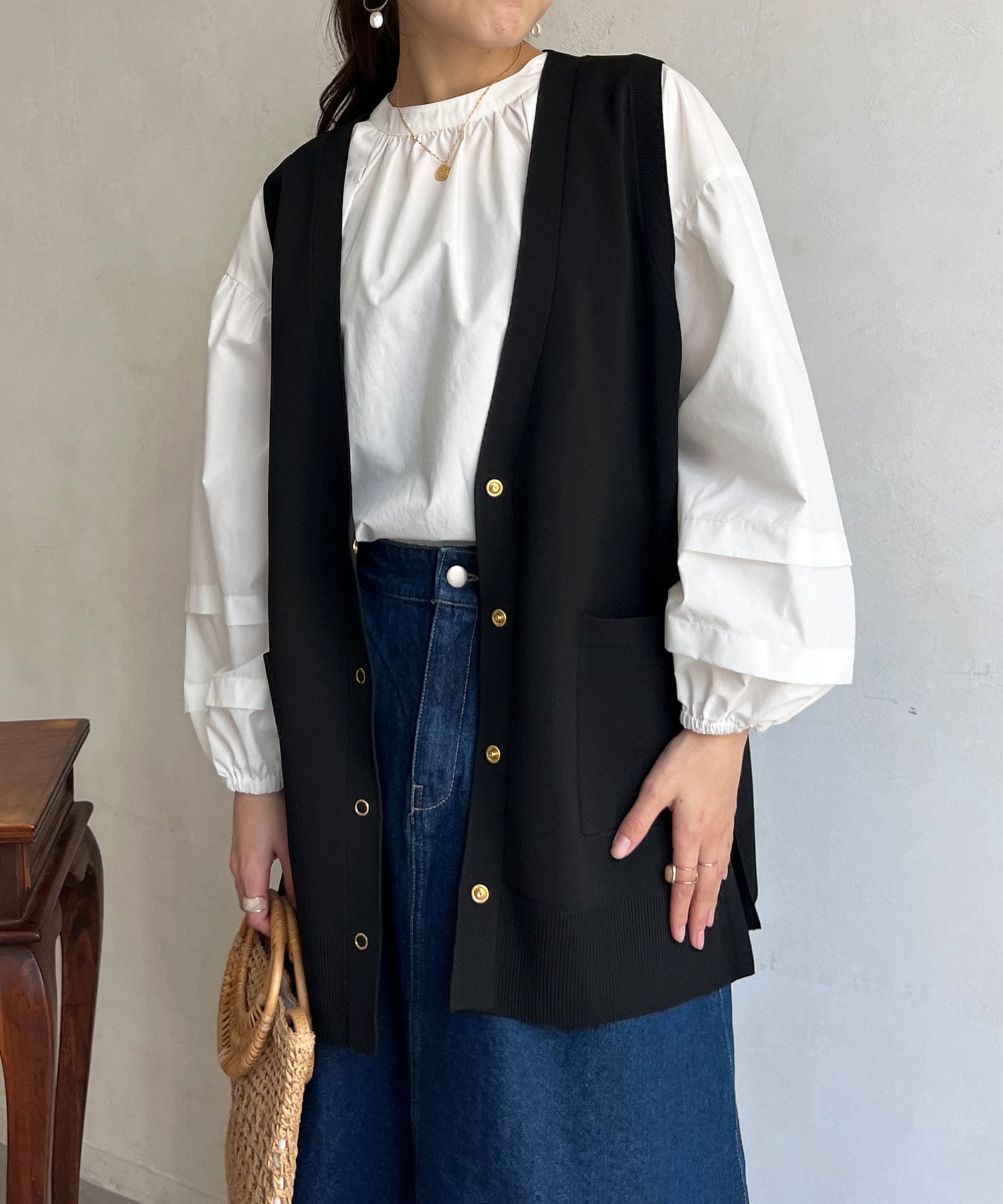Chez toi(シェトワ) リングスナップ軽量ニットジレ
