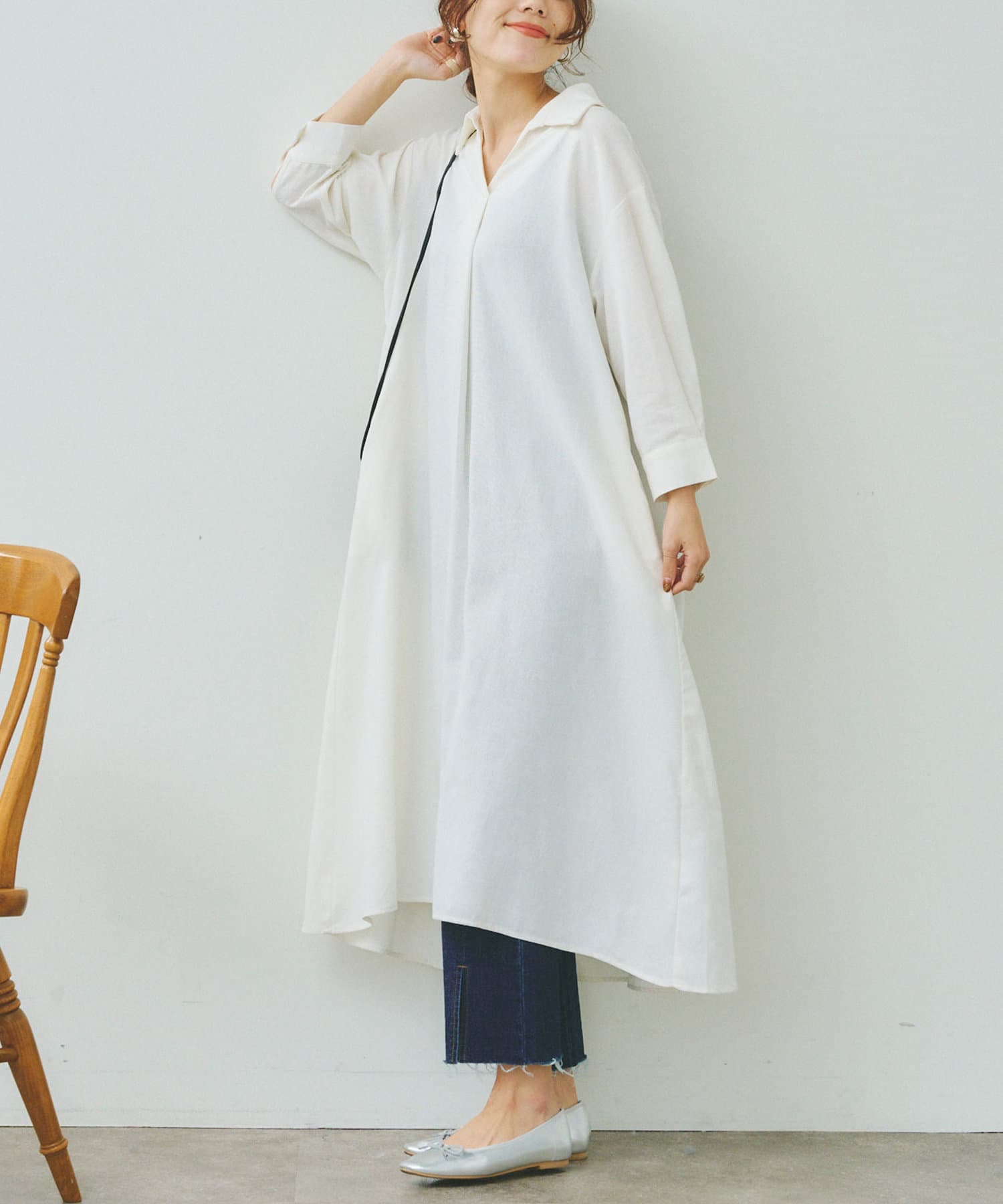 7分袖スキッパーシャツワンピース | Chez toi(シェトワ