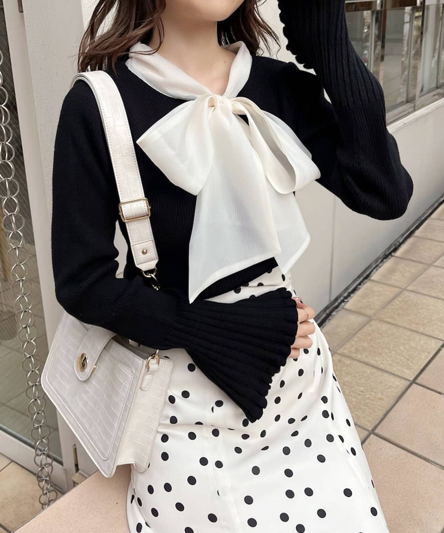【新品未使用】mimi poupons 2wayベルスリーブトップス 前後2way/ベルスリーブ2WAYリボンニット | one after another NICE
