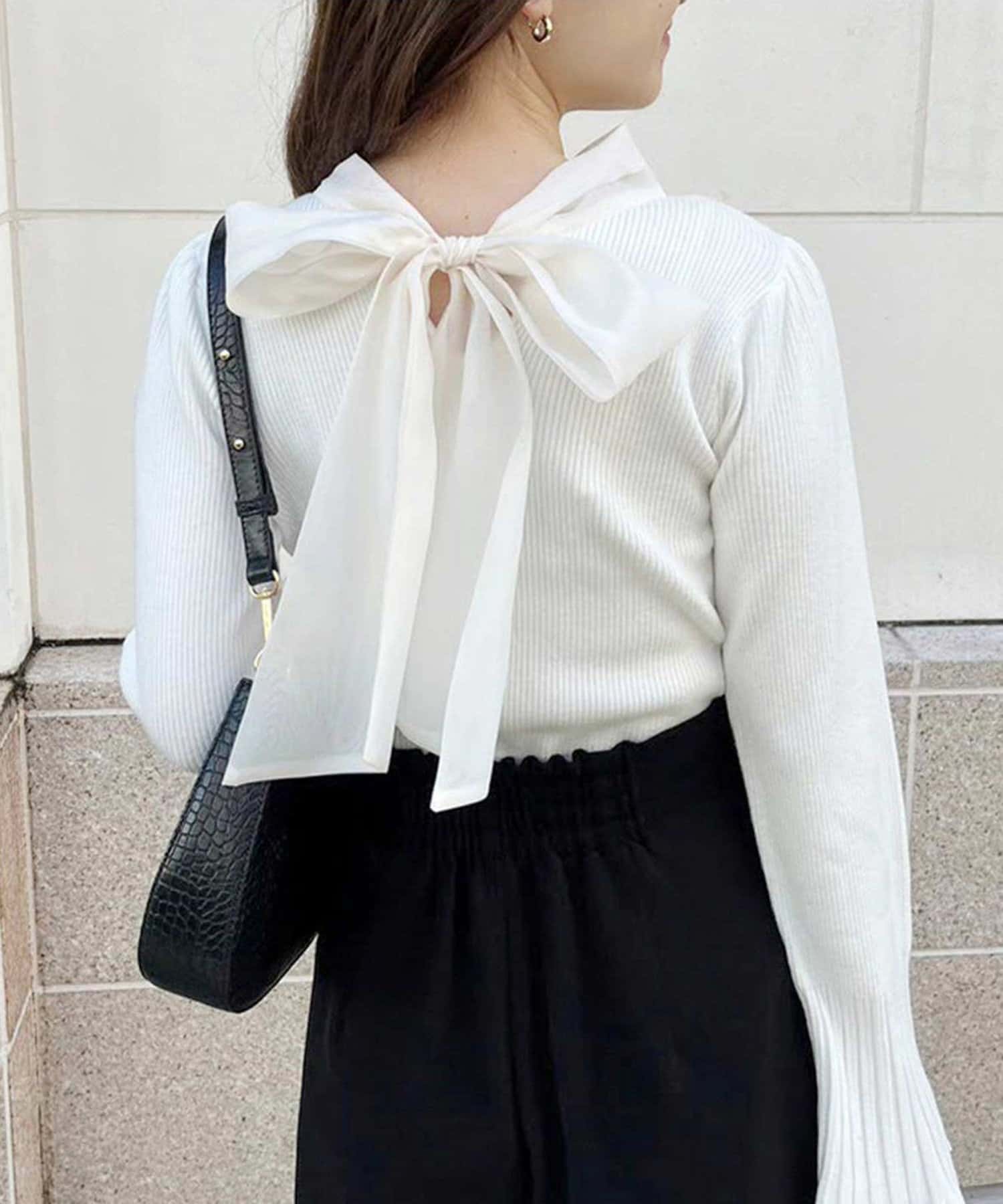 one after another NICE CLAUP(ワンアフターアナザー ナイスクラップ) 前後2way/ベルスリーブ２WAYリボンニット