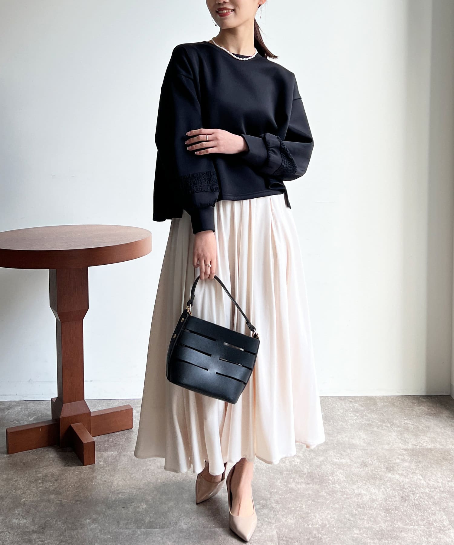 Chez toi(シェトワ) 袖シアーJQ切替ボンディング×リップルプルオーバー
