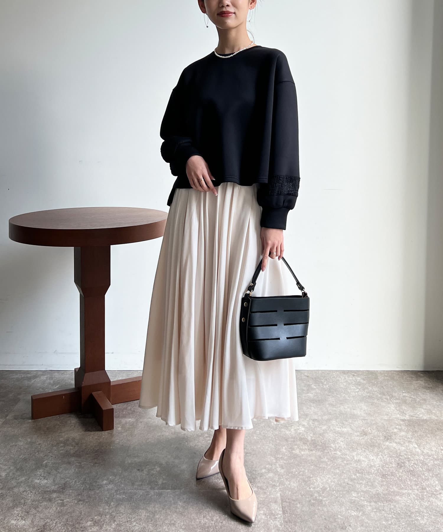 Chez toi(シェトワ) 袖シアーJQ切替ボンディング×リップルプルオーバー