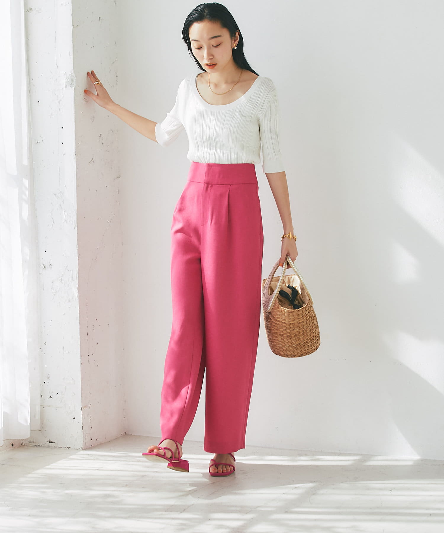 セットアップ着用可能】リネンライクワイドパンツ | La boutique