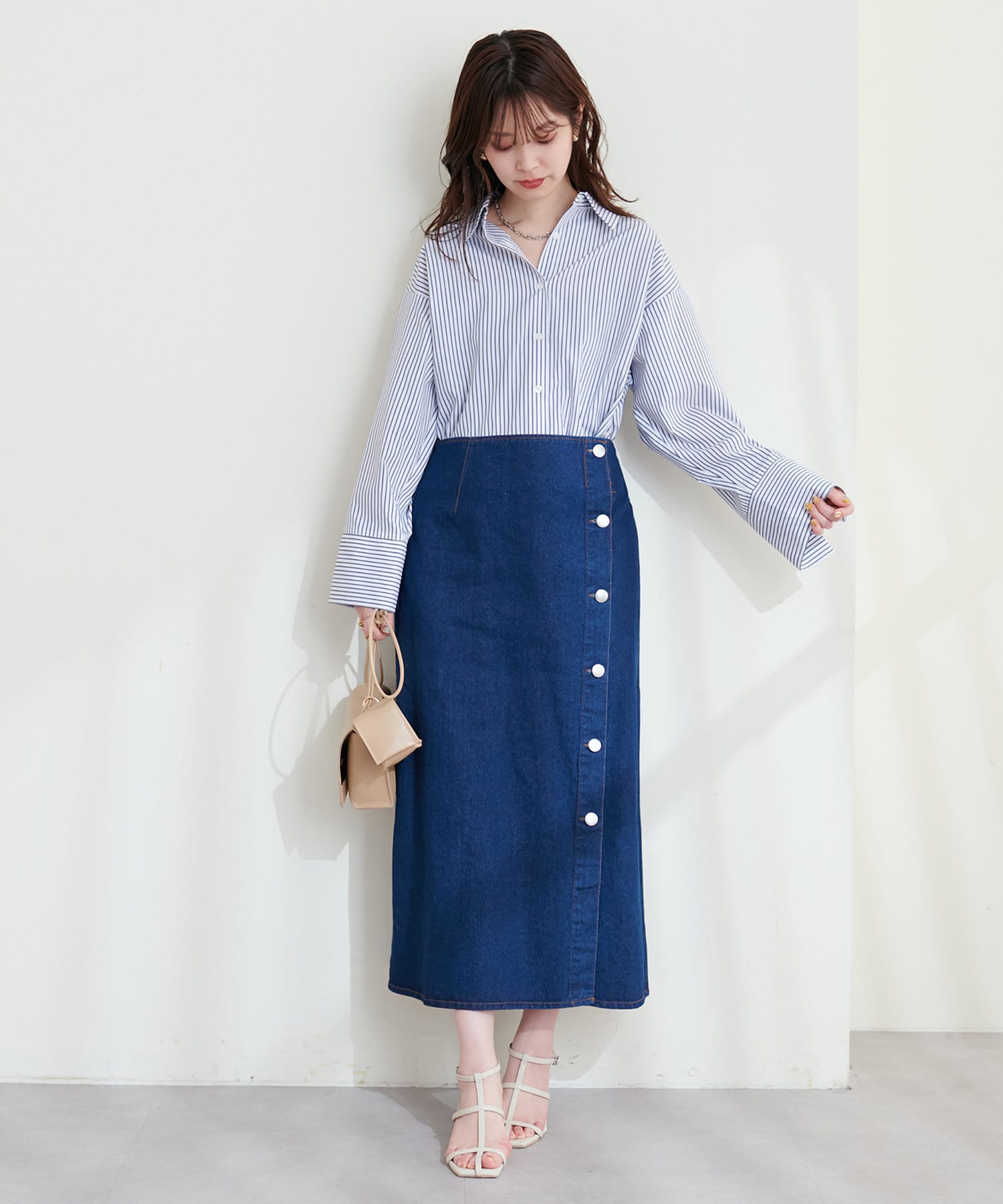 natural couture(ナチュラルクチュール) サイド釦ナロースカート