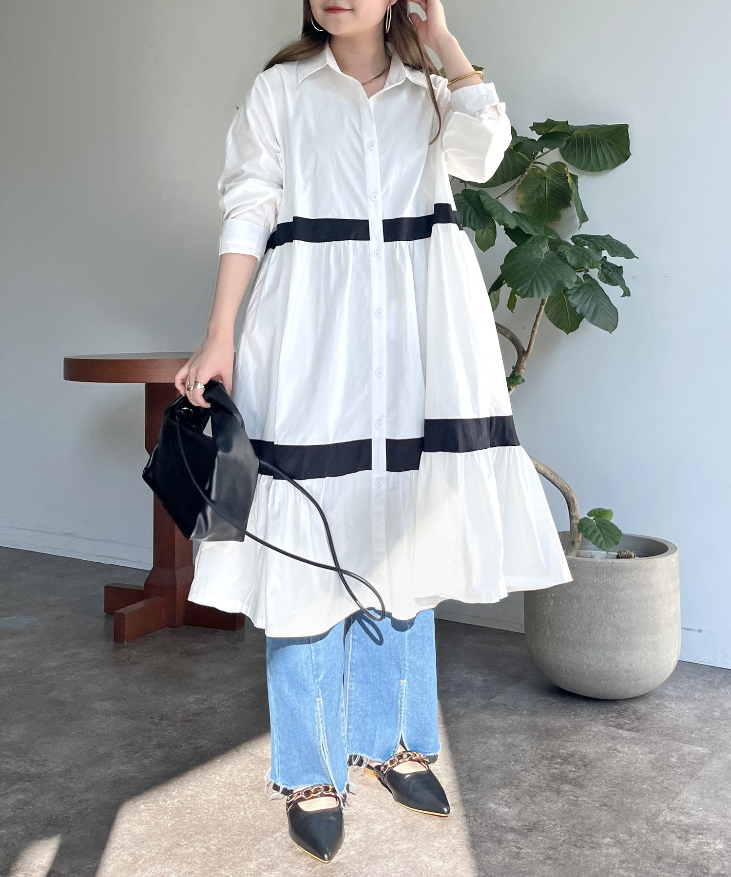 prose verse(プロズヴェール) バイカラーティアードシャツワンピース