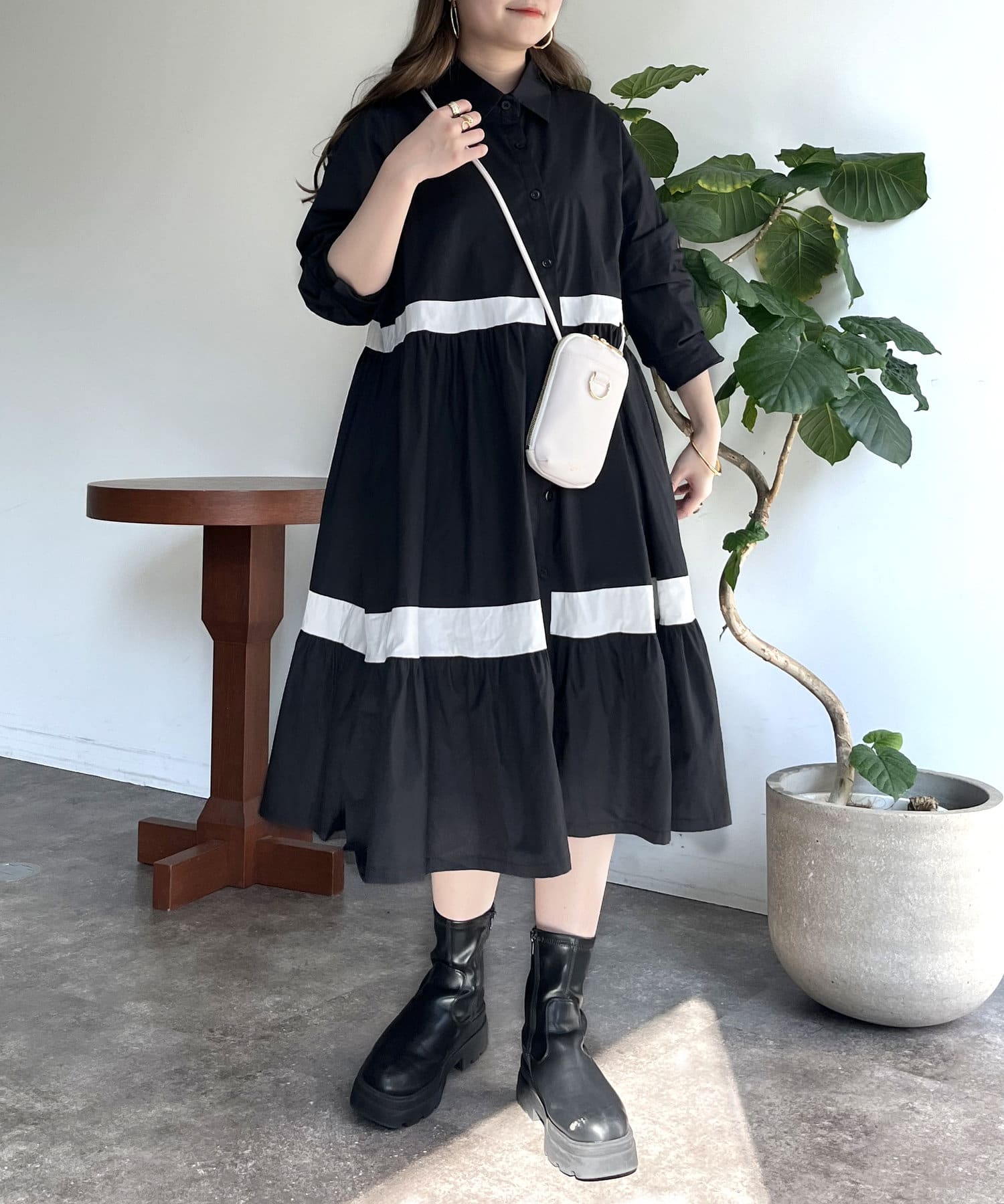 prose verse(プロズヴェール) バイカラーティアードシャツワンピース