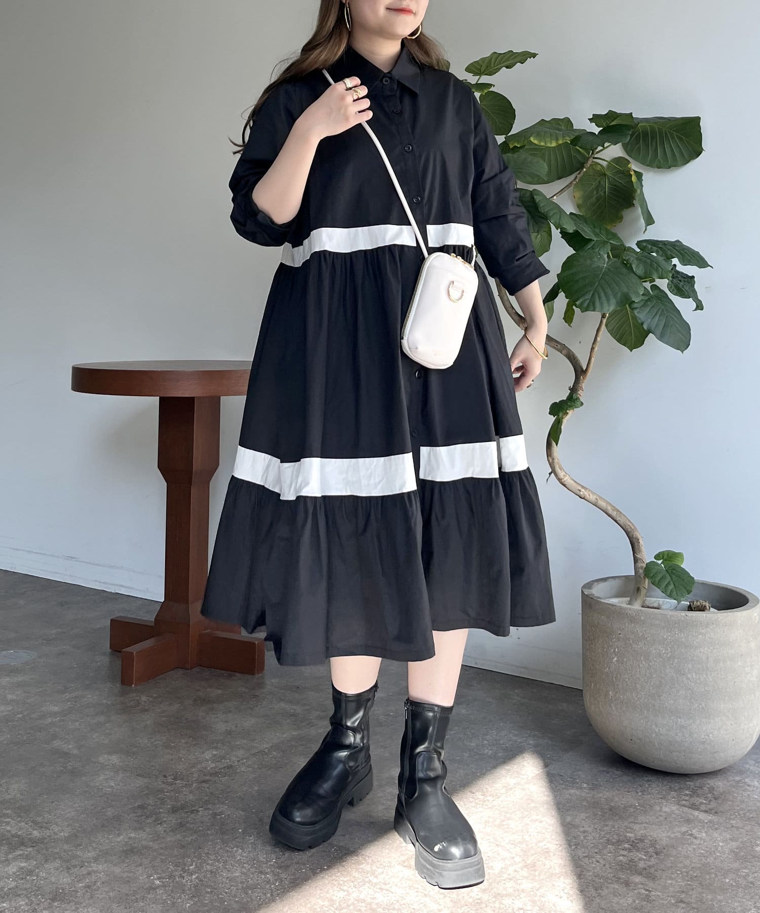 prose verse(プロズヴェール) バイカラーティアードシャツワンピース