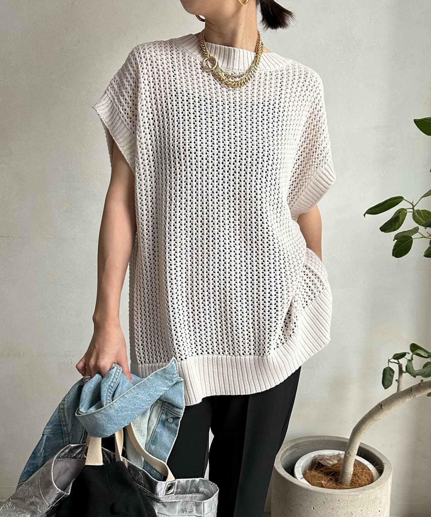 DOUDOU(ドゥドゥ) 【WEB限定】 バックスリットメッシュニット