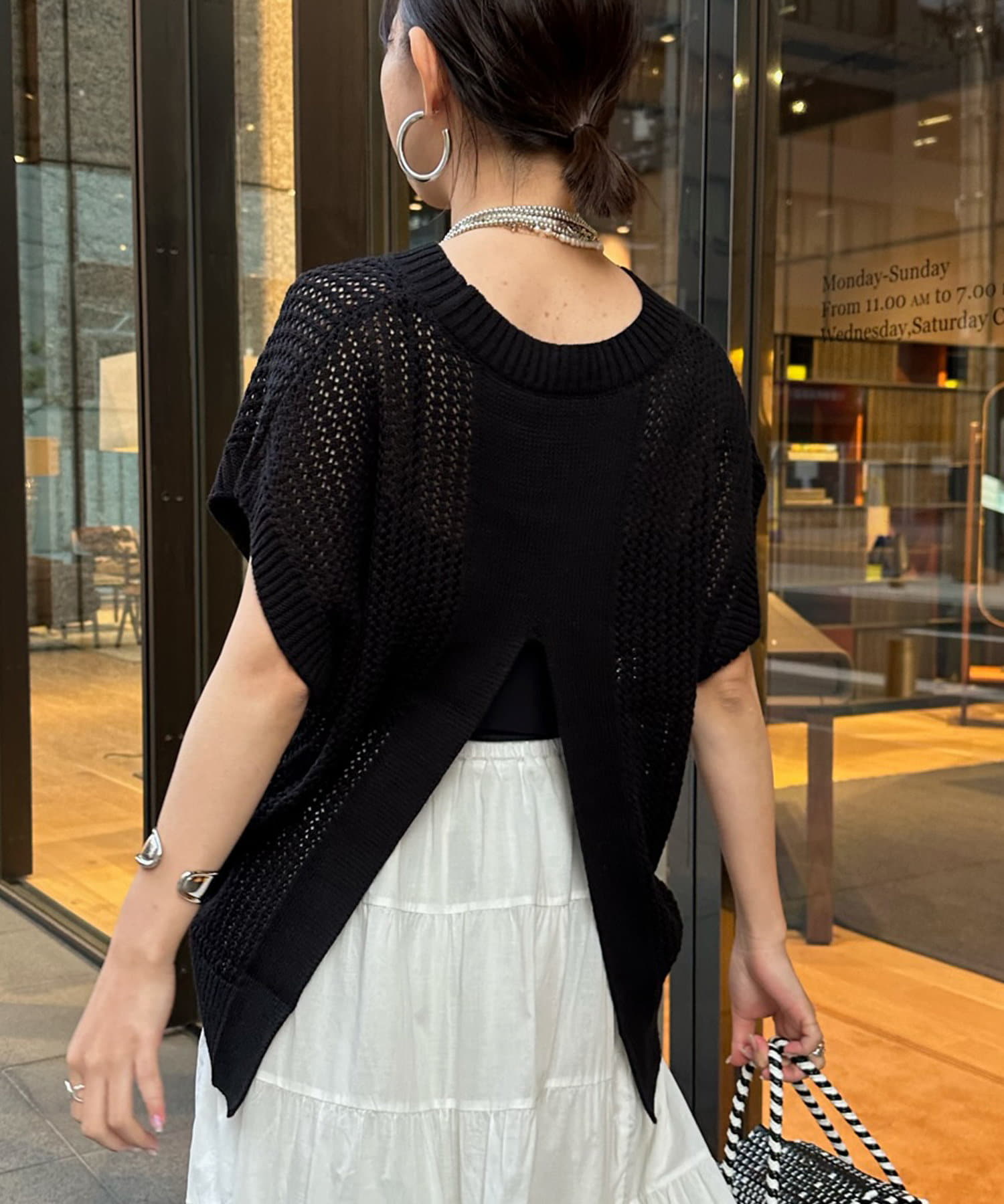 DOUDOU(ドゥドゥ) 【WEB限定】 バックスリットメッシュニット