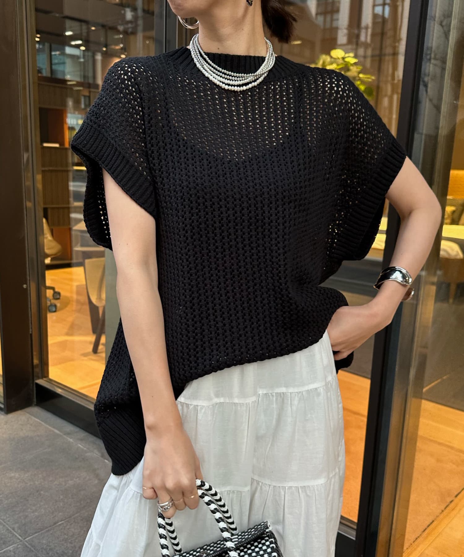 DOUDOU(ドゥドゥ) 【WEB限定】 バックスリットメッシュニット