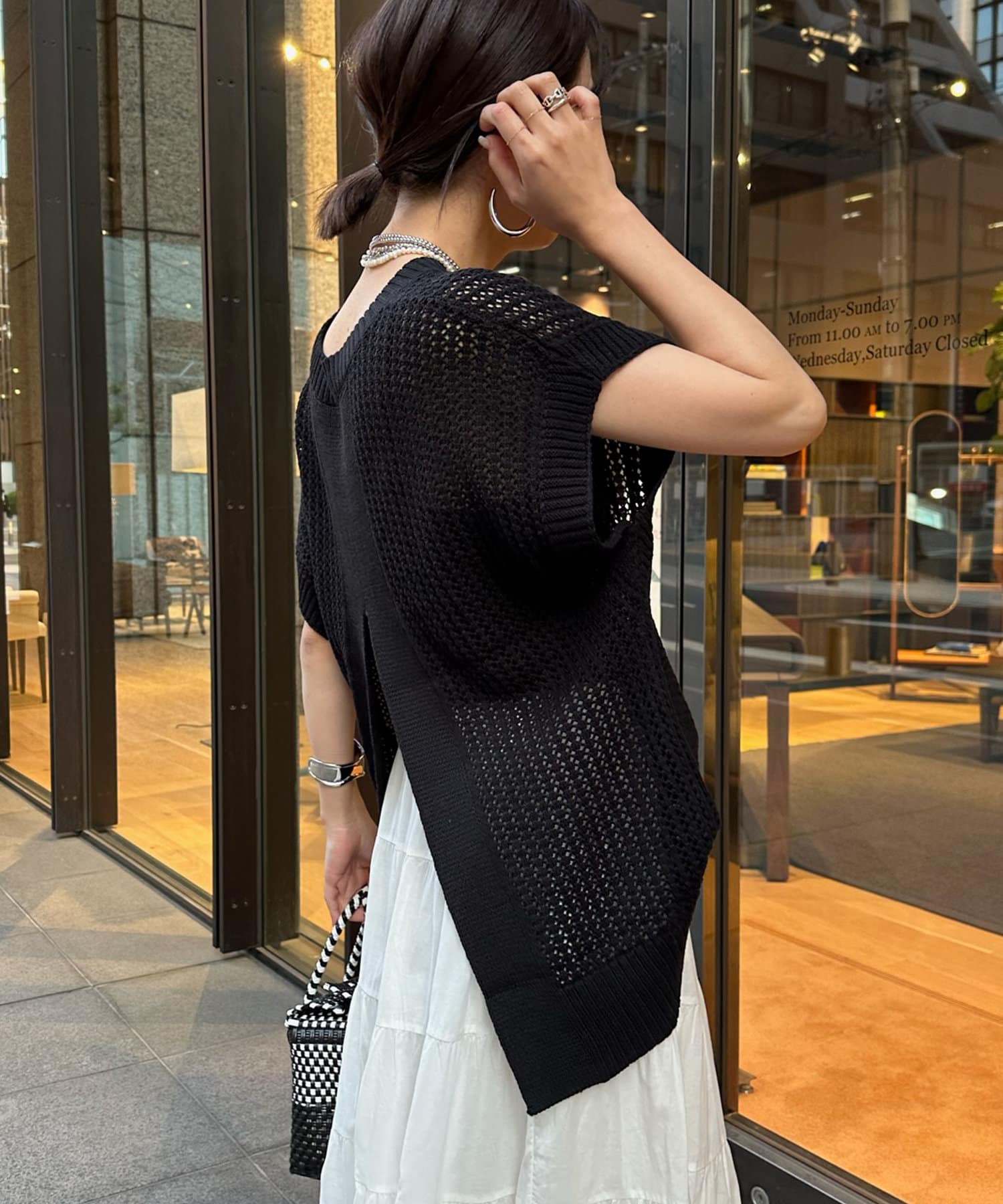 DOUDOU(ドゥドゥ) 【WEB限定】 バックスリットメッシュニット