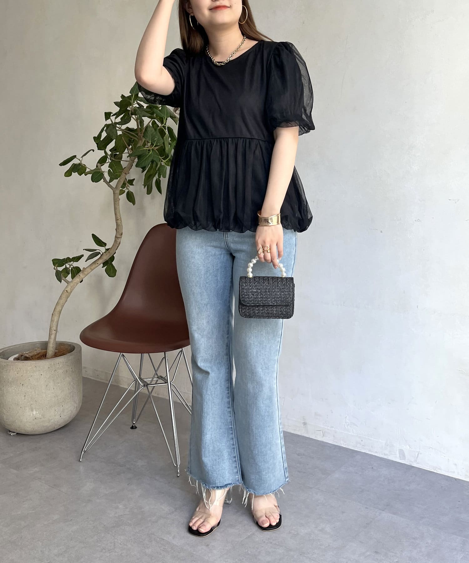 prose verse(プロズヴェール) チュールレイヤードペプラムブラウス