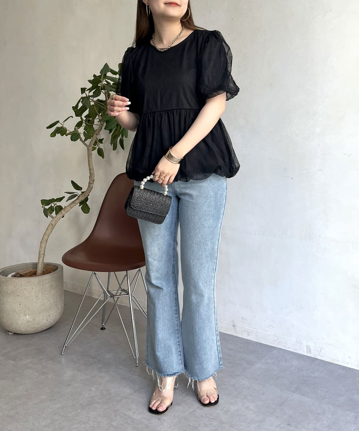 prose verse(プロズヴェール) チュールレイヤードペプラムブラウス