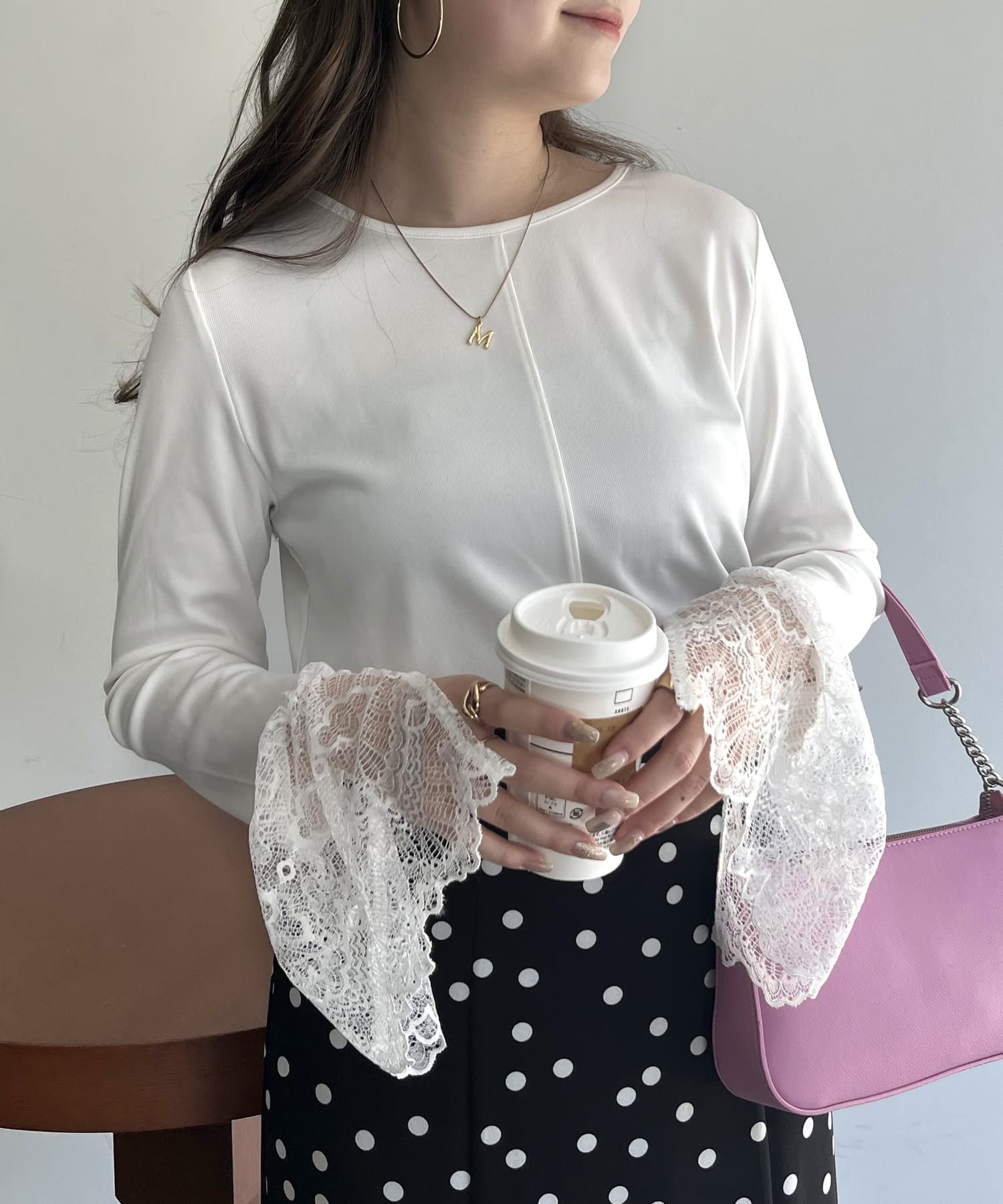 袖レースボートネックリブトップス | prose verse(プロズヴェール