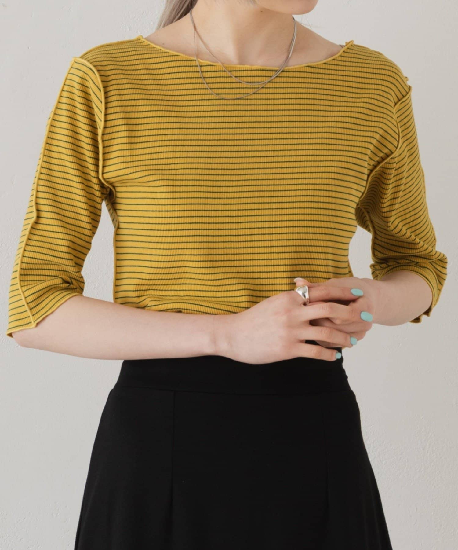 OUTLET(アウトレット) 【Kastane】テレコボーダー5分袖Tee