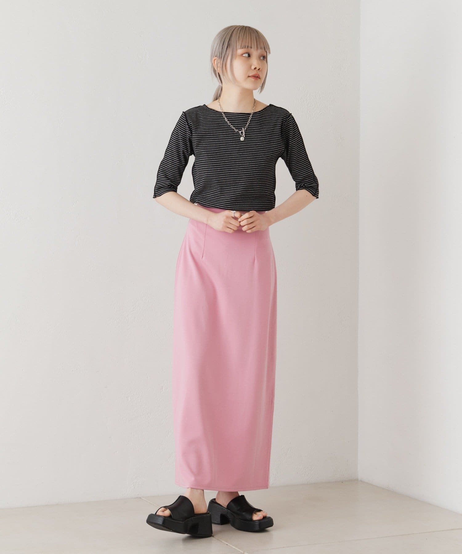 OUTLET(アウトレット) 【Kastane】テレコボーダー5分袖Tee