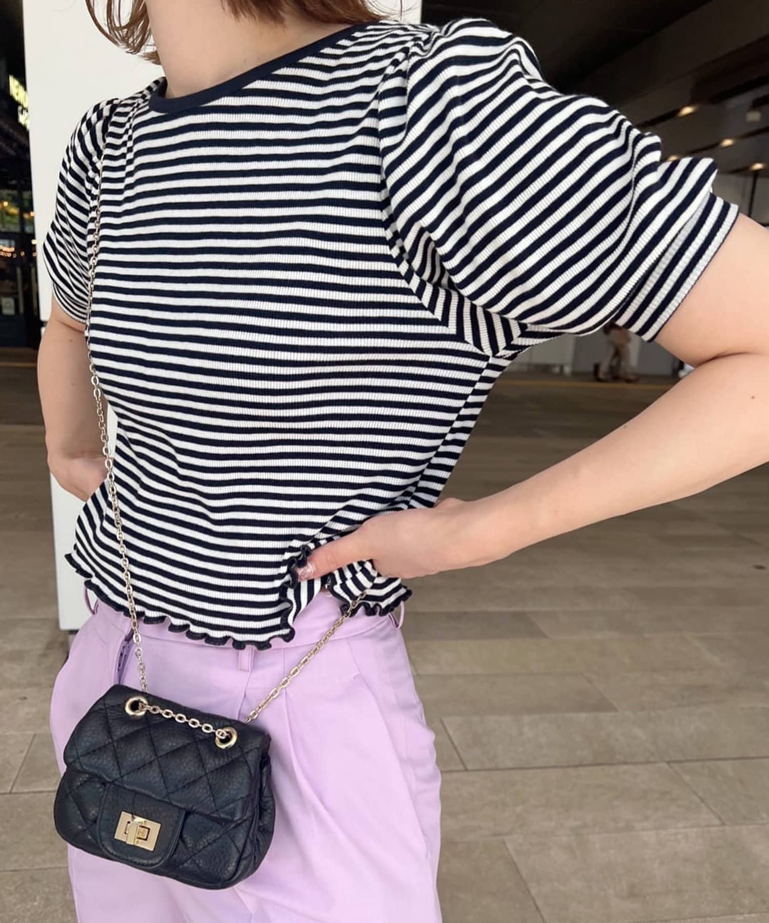 OUTLET(アウトレット) 【SHENERY】2WAYテレコボーダーパフTEE