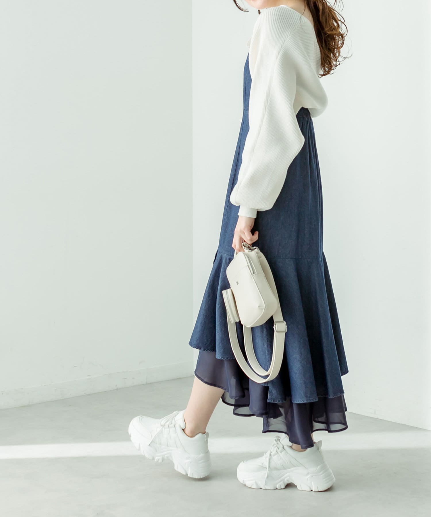 OLIVE des OLIVE(オリーブ デ オリーブ) 【WEB限定】裾シフォンマーメイドキャミワンピース