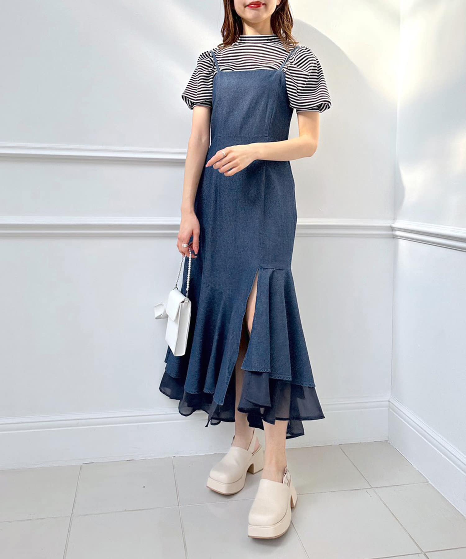 OLIVE des OLIVE(オリーブ デ オリーブ) 【WEB限定】裾シフォンマーメイドキャミワンピース