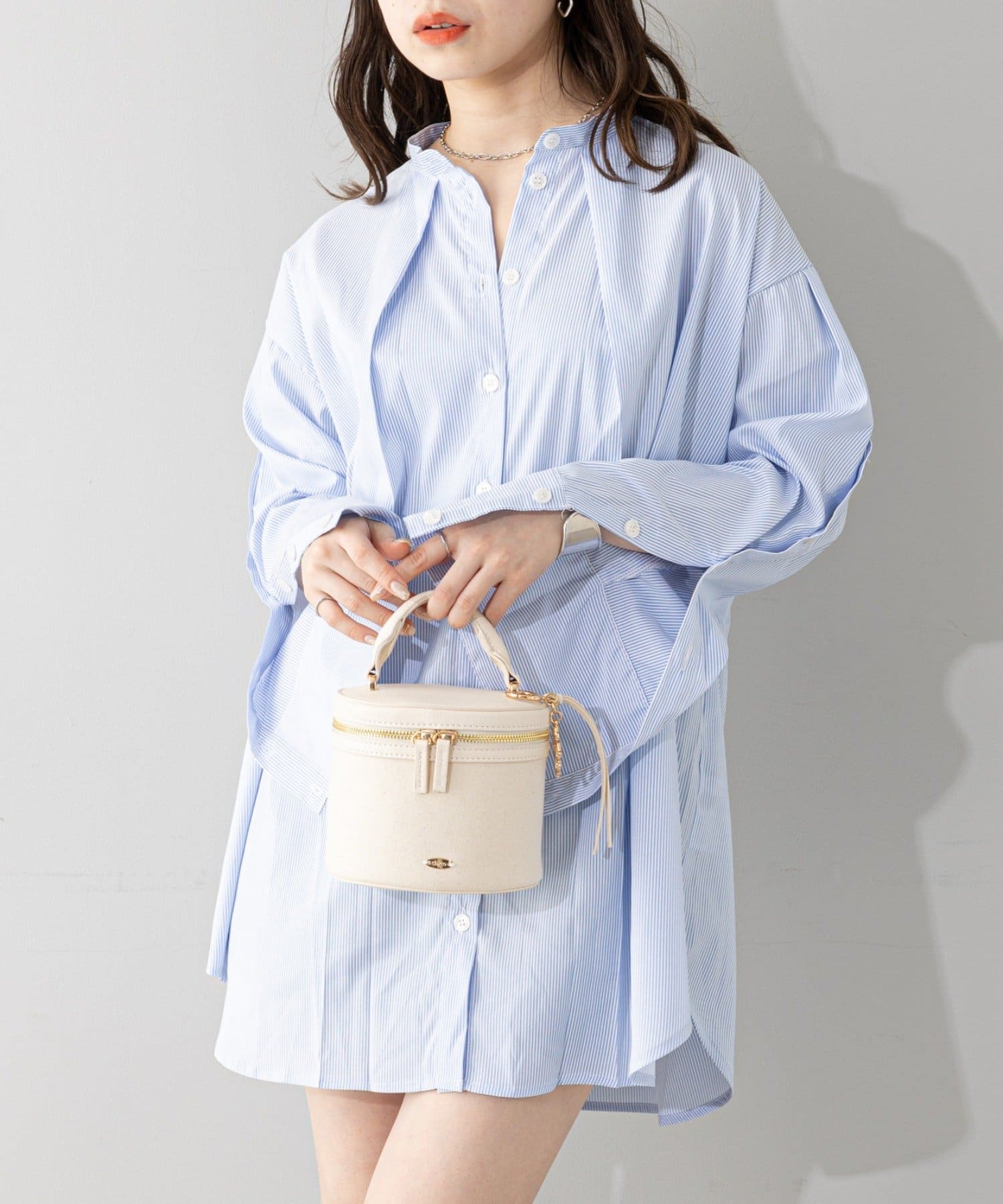 COCO DEAL◆25SS/ストライプスリットスリーブオーバーシャツ/2/ポリエステル/BEG/ストライプ COCO DEAL(ココディール) / 25SS/ストライプスリットスリーブ